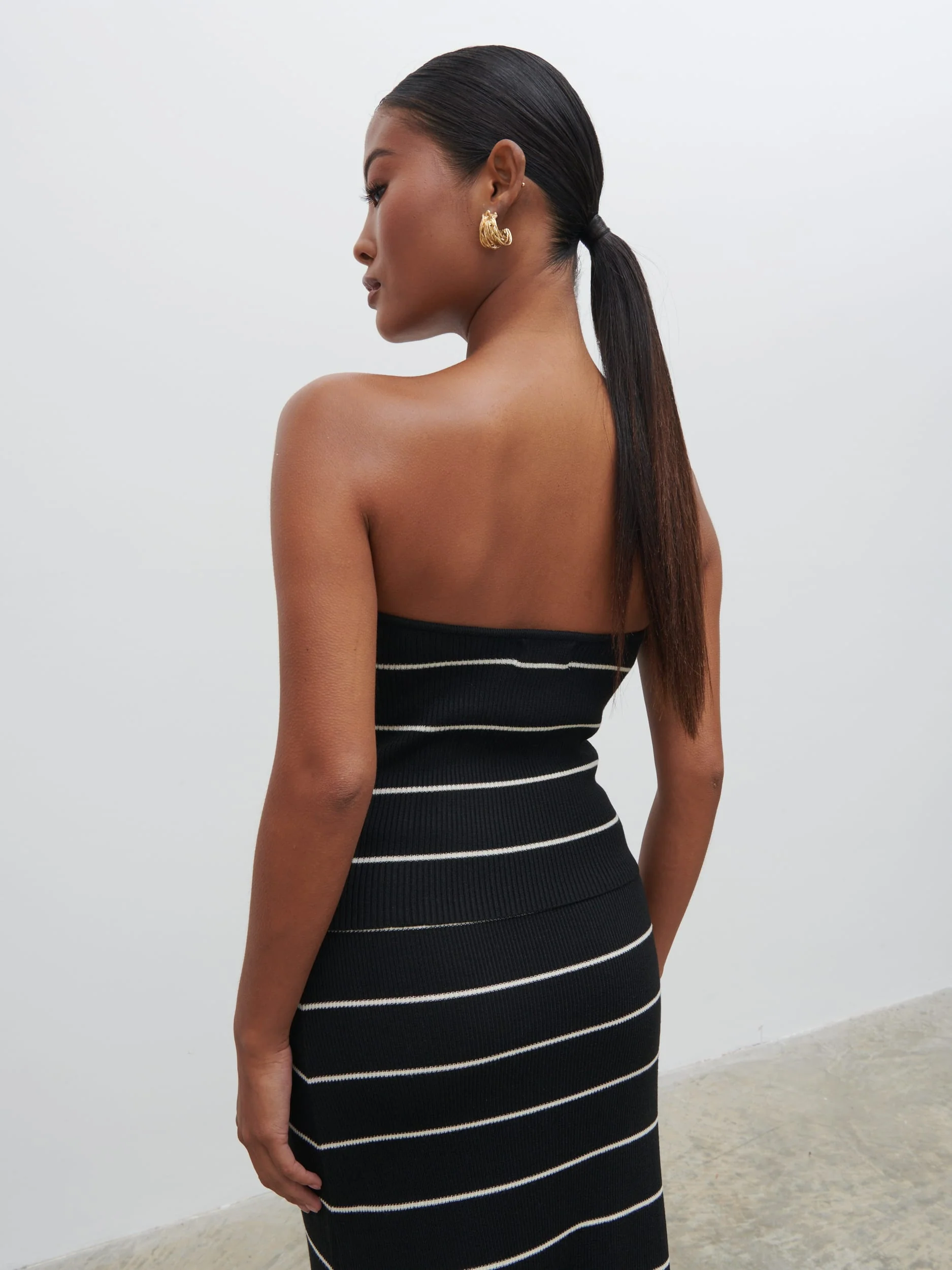 Louisa Stripe Bandeau Knit Top - Black and Cream - Image 4