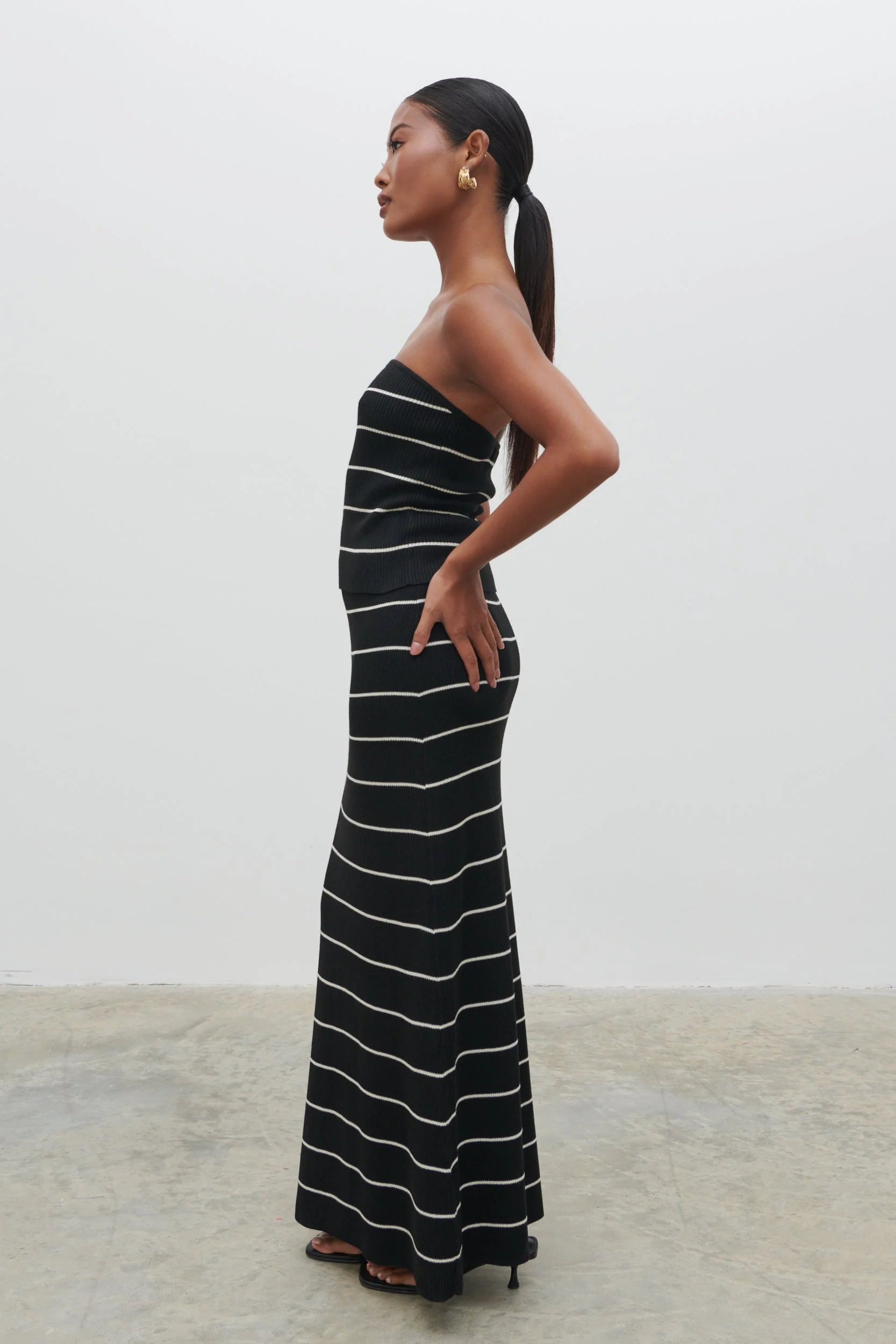 Louisa Stripe Bandeau Knit Top - Black and Cream - Image 5