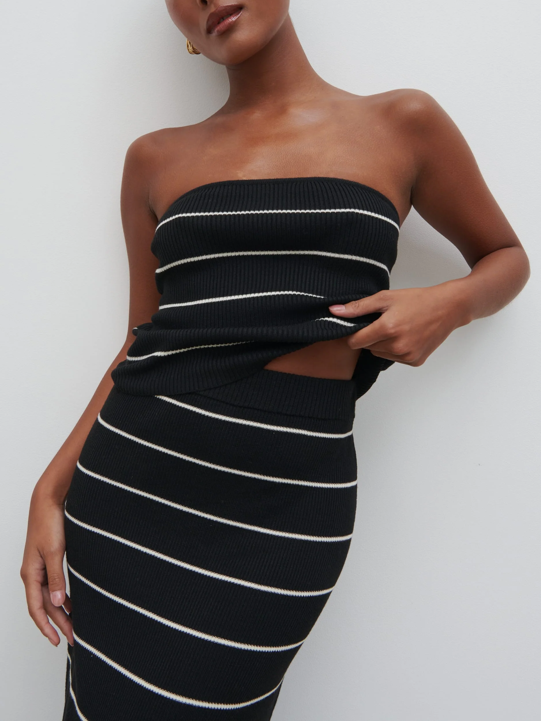 Louisa Stripe Knit Skirt - Black and Cream - Image 3