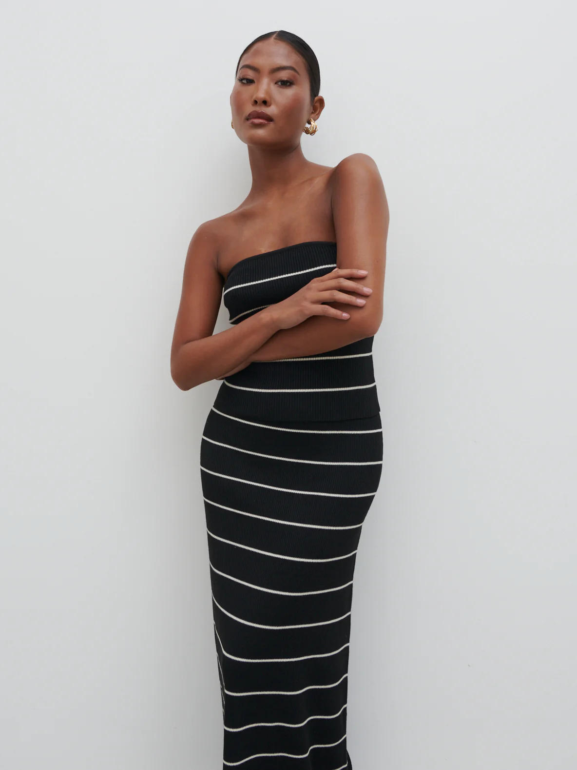 Louisa Stripe Knit Skirt - Black and Cream - Image 4