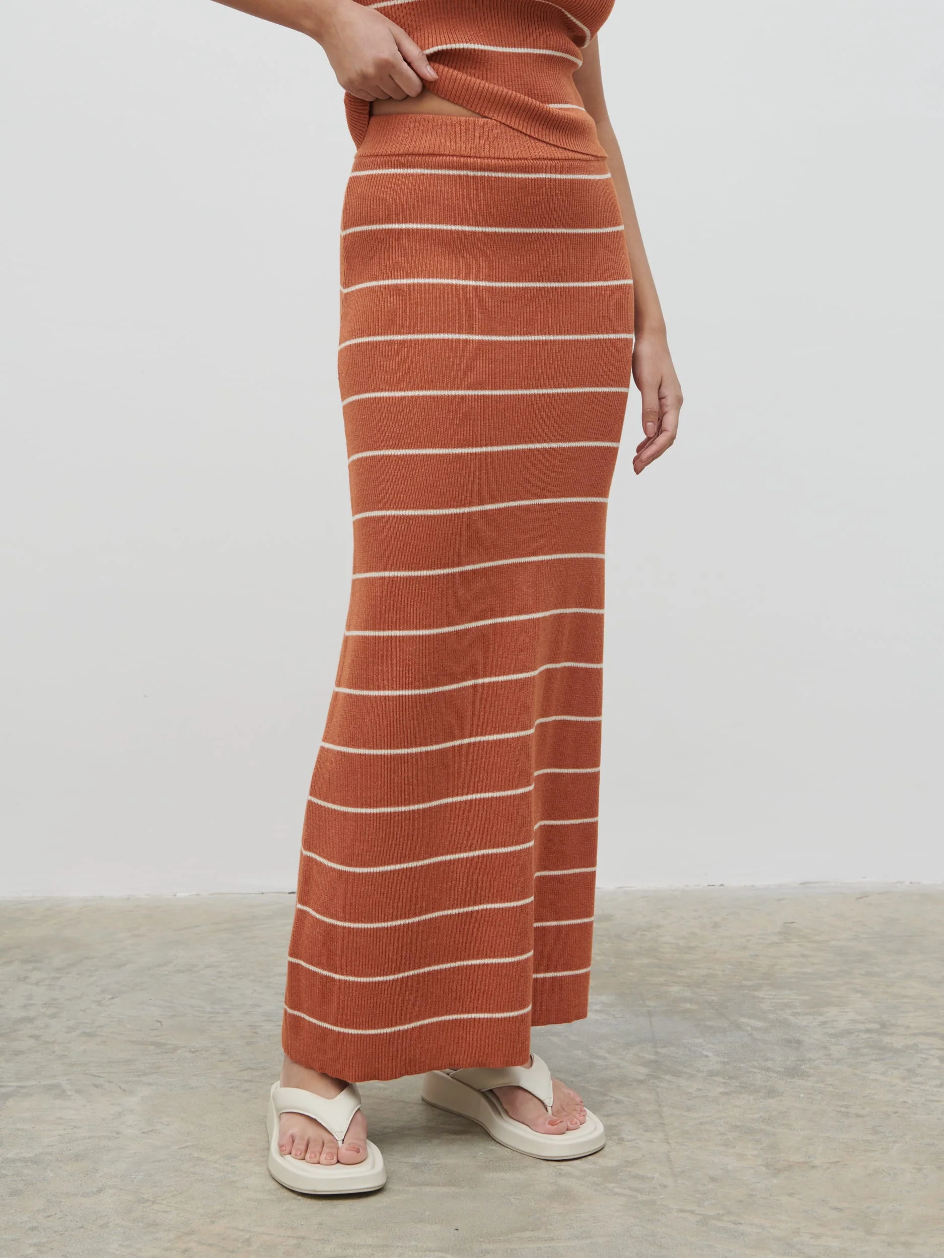 Louisa Stripe Knit Skirt - Terracotta and Cream - Image 2