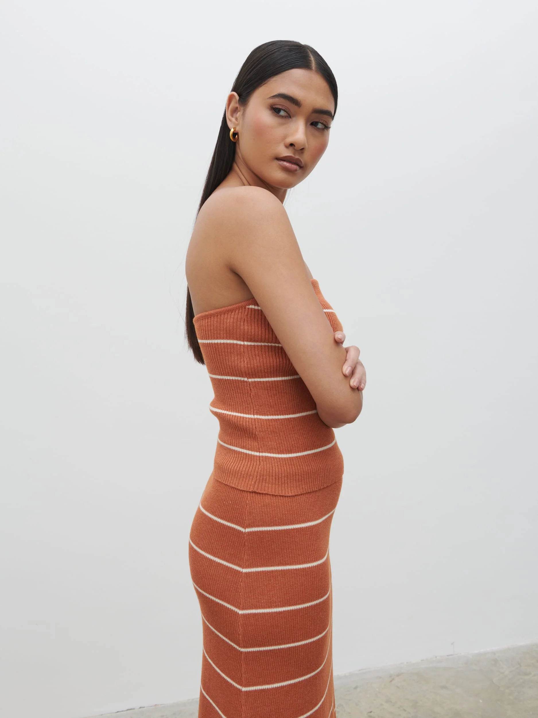 Louisa Stripe Knit Skirt - Terracotta and Cream - Image 3
