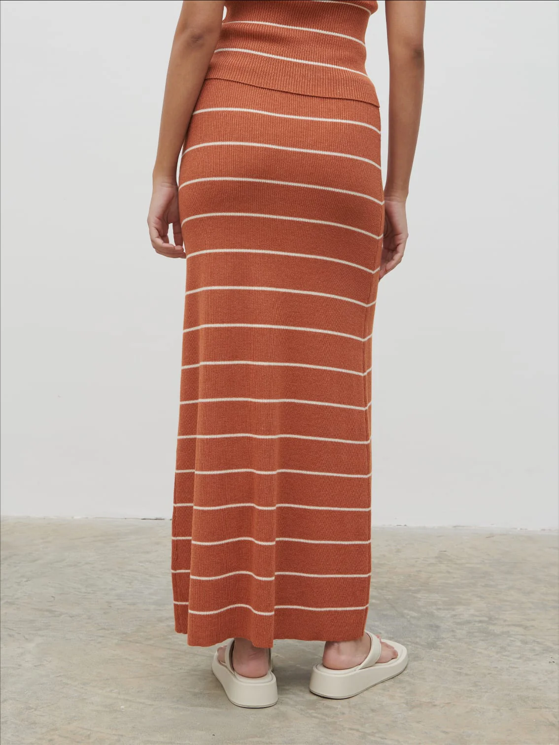 Louisa Stripe Knit Skirt - Terracotta and Cream - Image 4