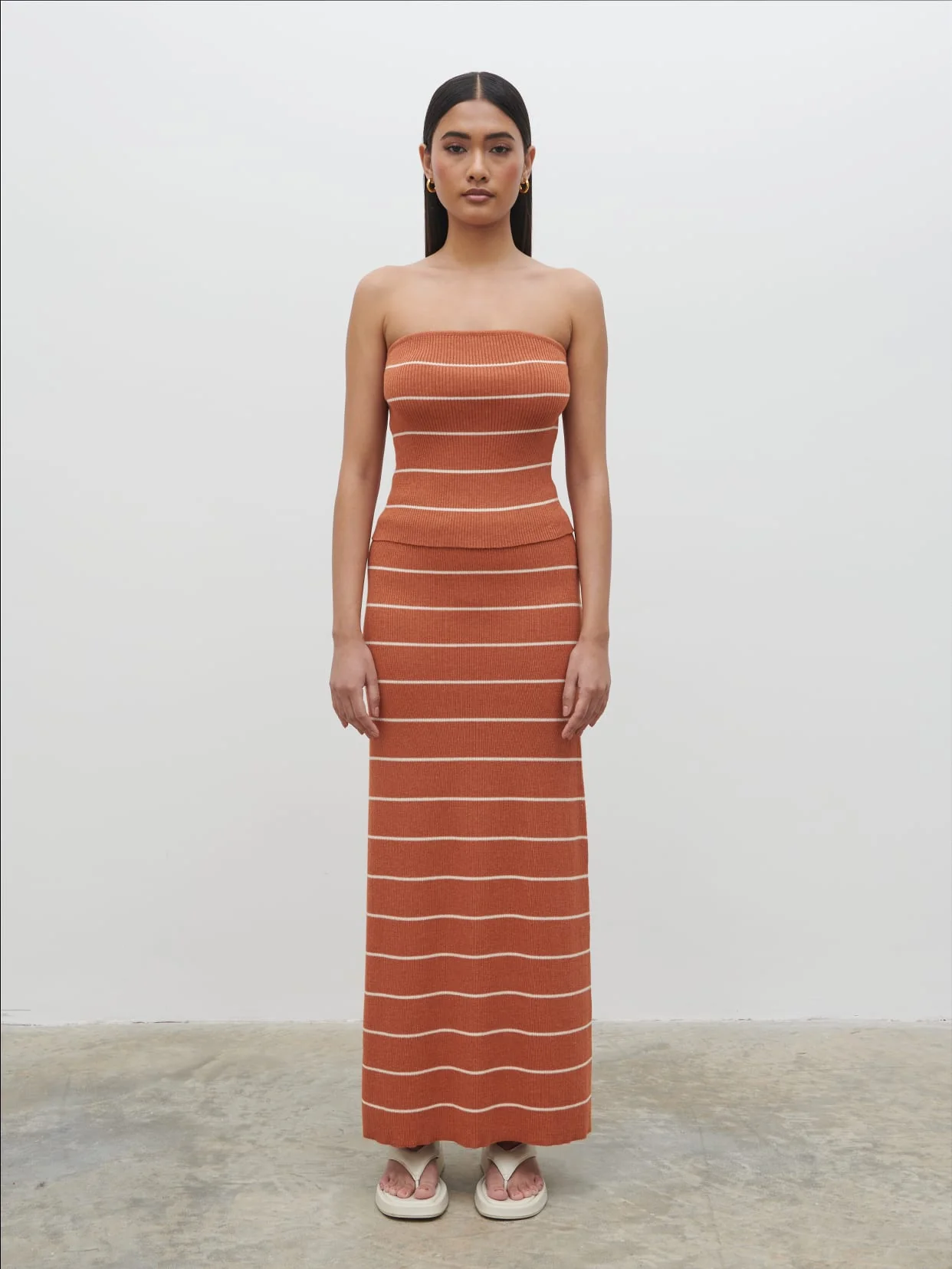 Louisa Stripe Knit Skirt - Terracotta and Cream - Image 5