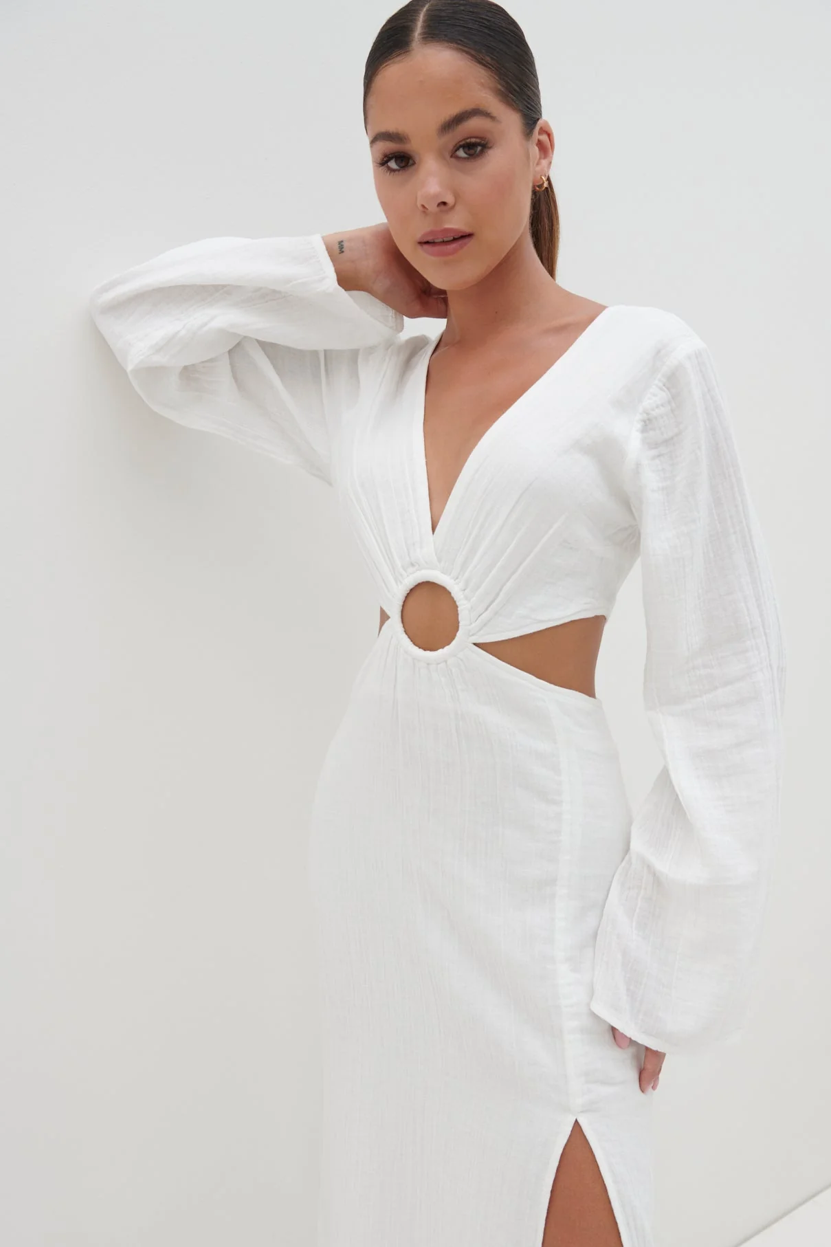 Luca Cut Out Ring Dress - Cream - Image 8