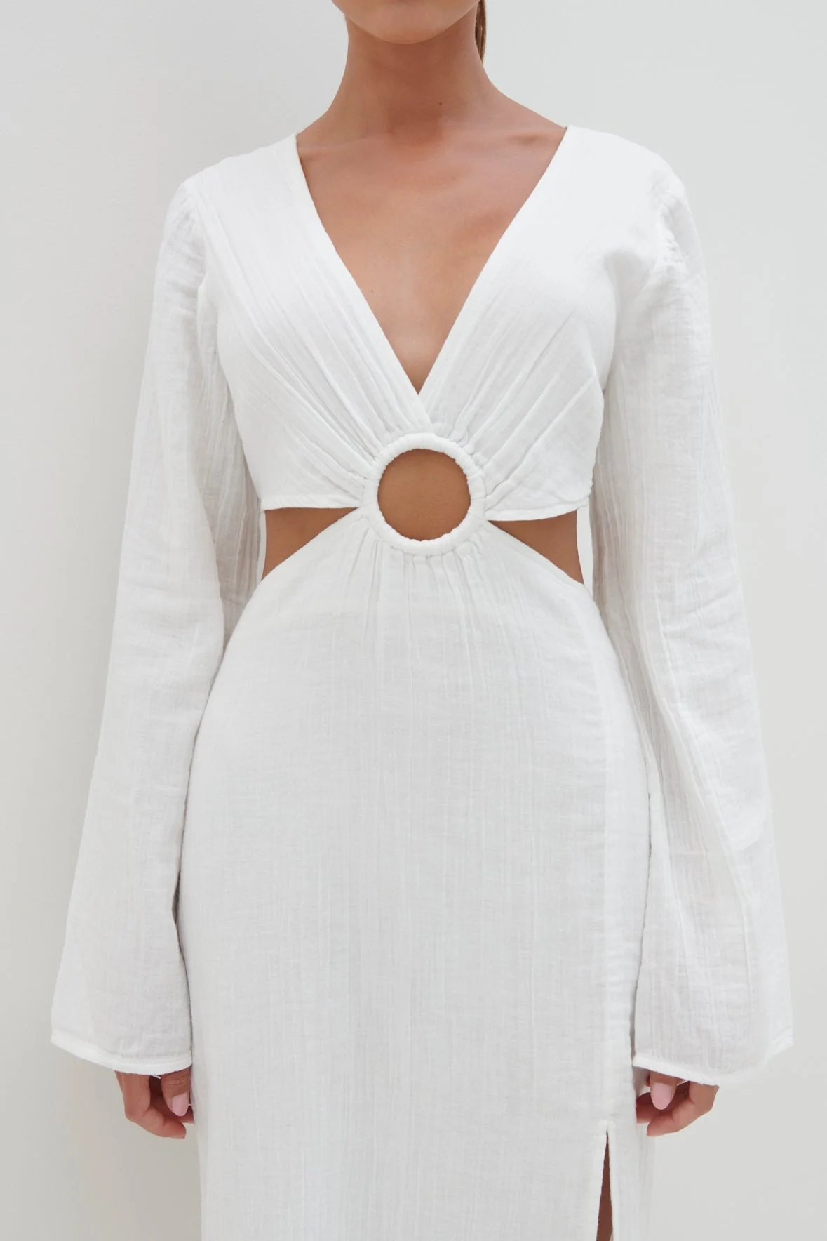 Luca Cut Out Ring Dress - Cream - Image 9