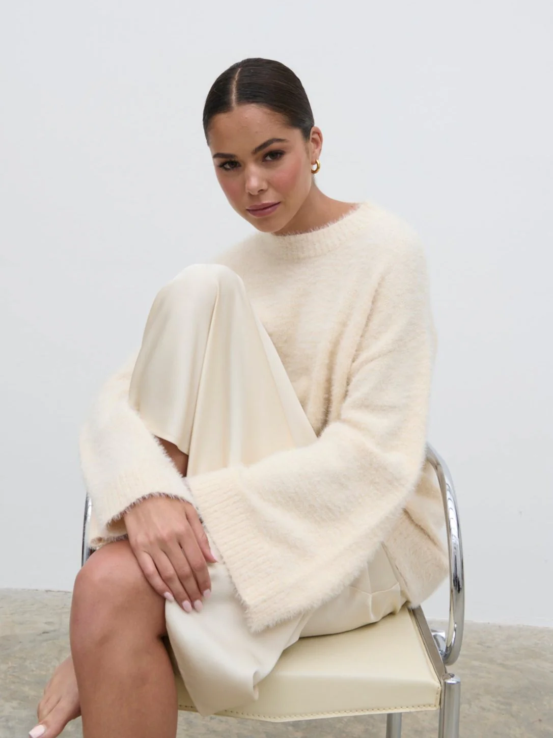 Lula Fluffy Knit Jumper - Cream - Image 7