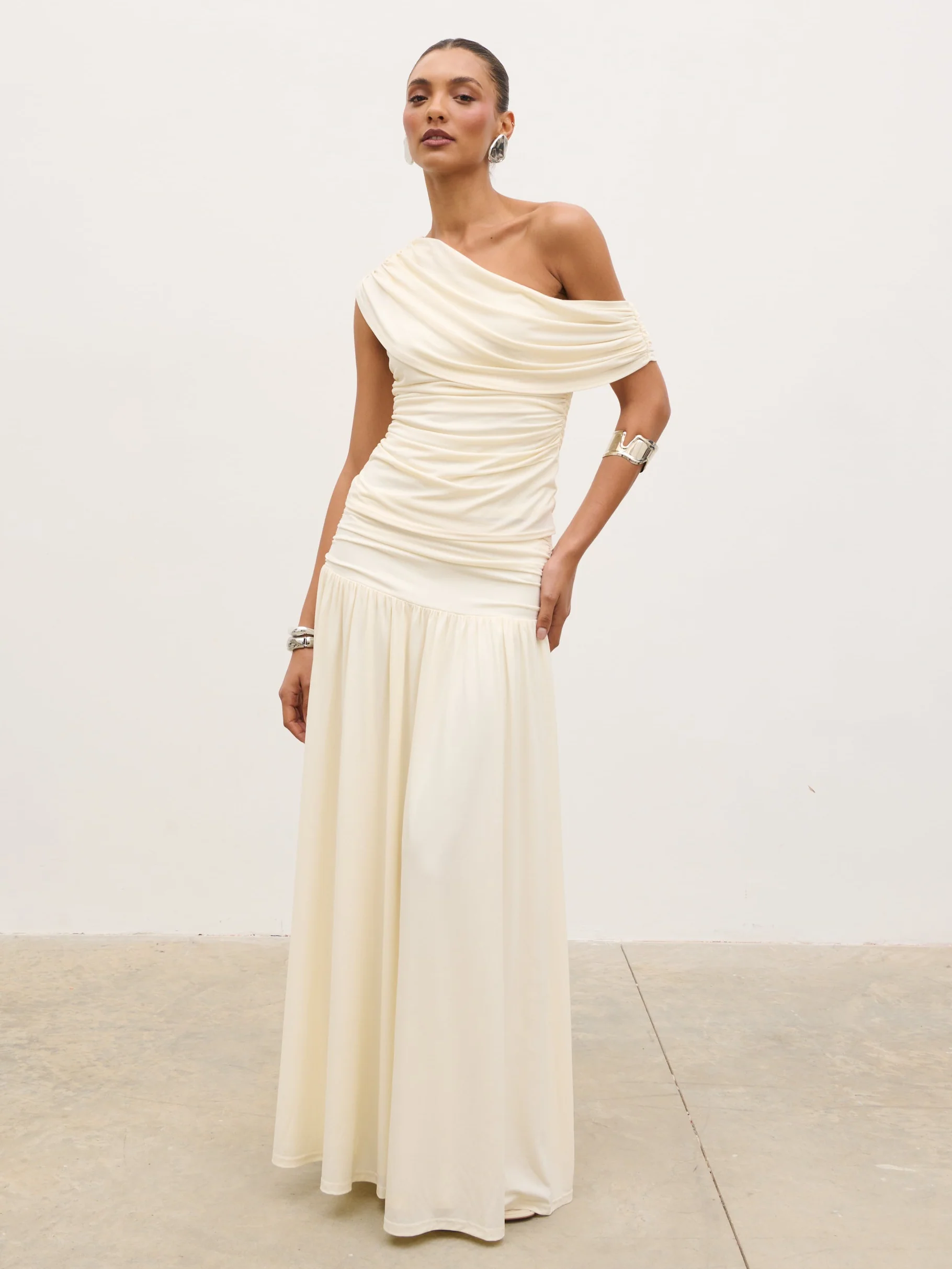 Lydia Ruched Jersey Skirt - Cream - Image 4