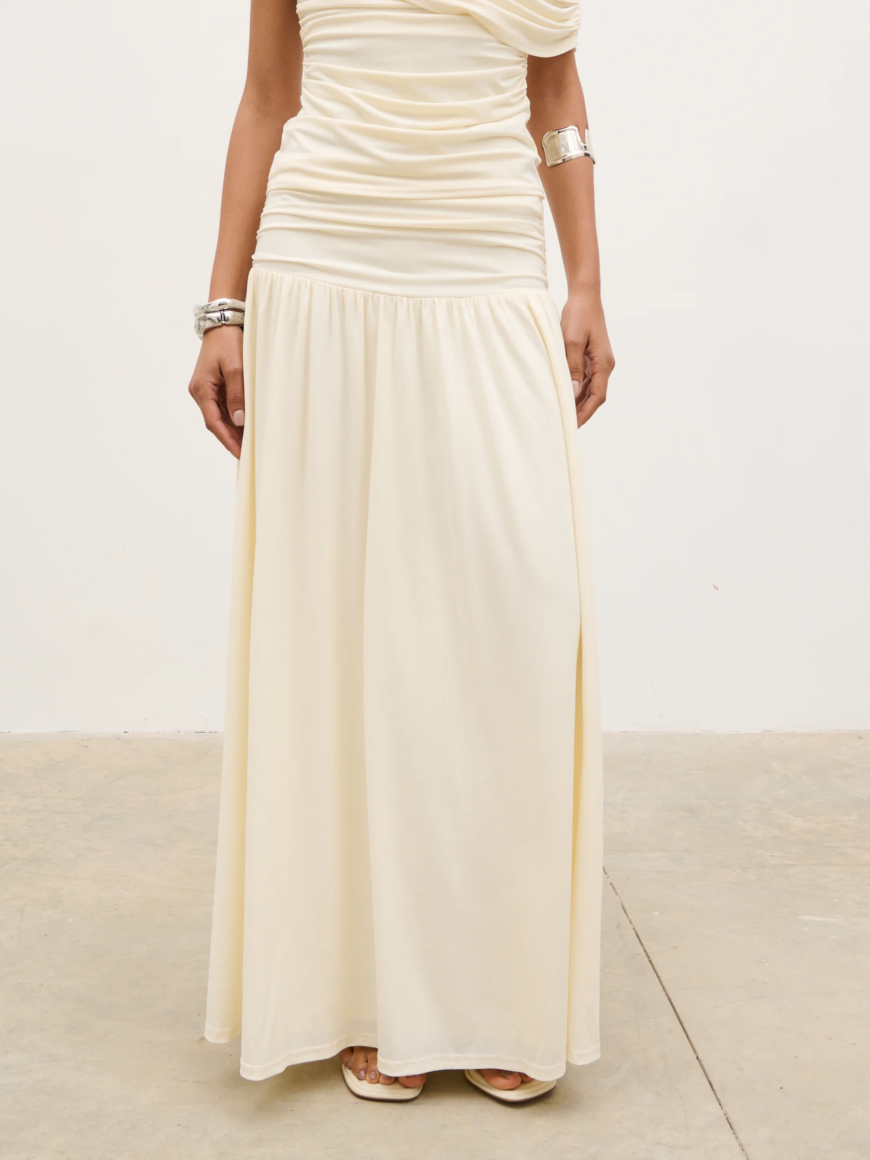 Lydia Ruched Jersey Skirt - Cream - Image 5