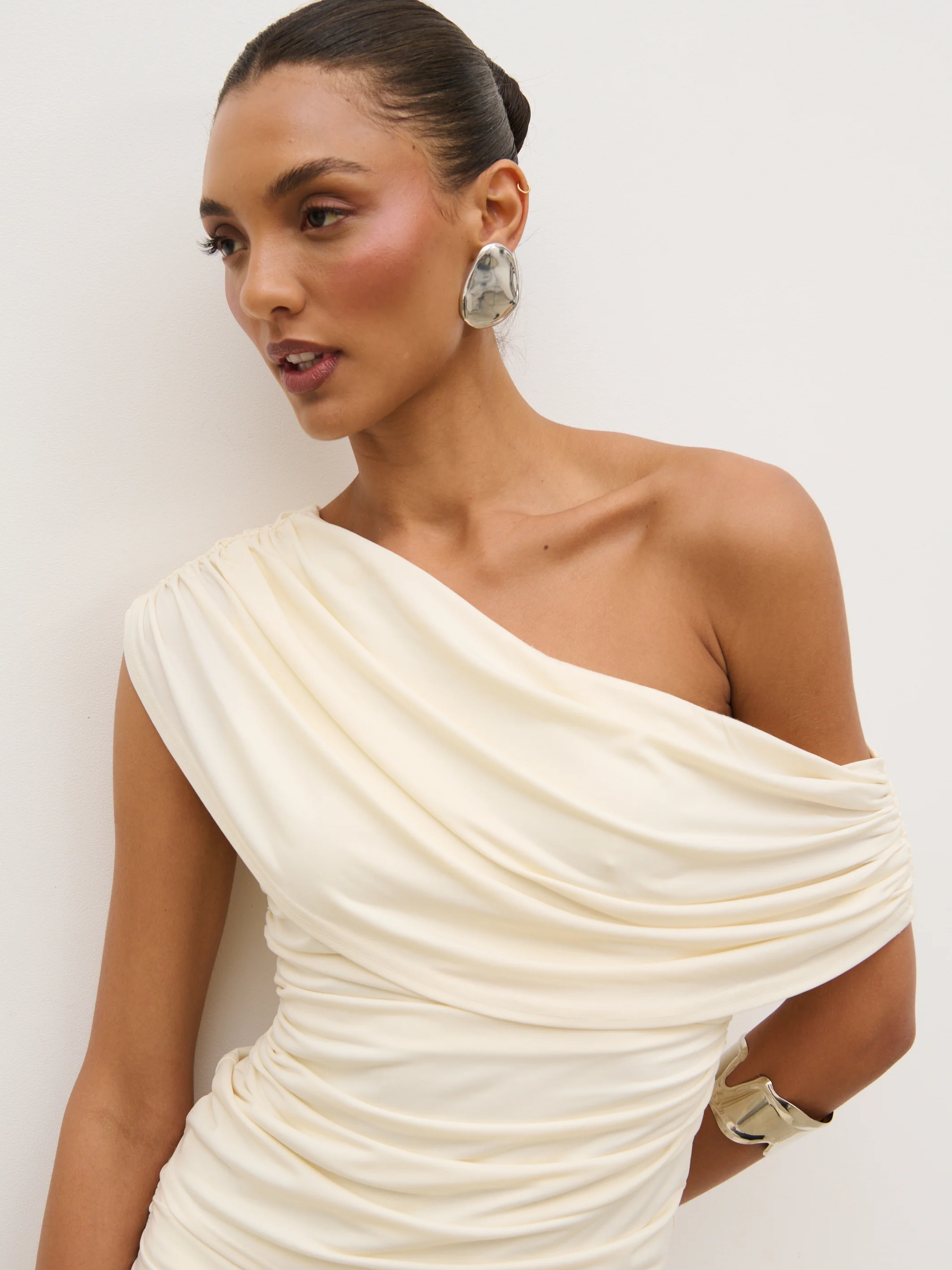 Lydia Ruched Jersey Top - Cream - Image 4
