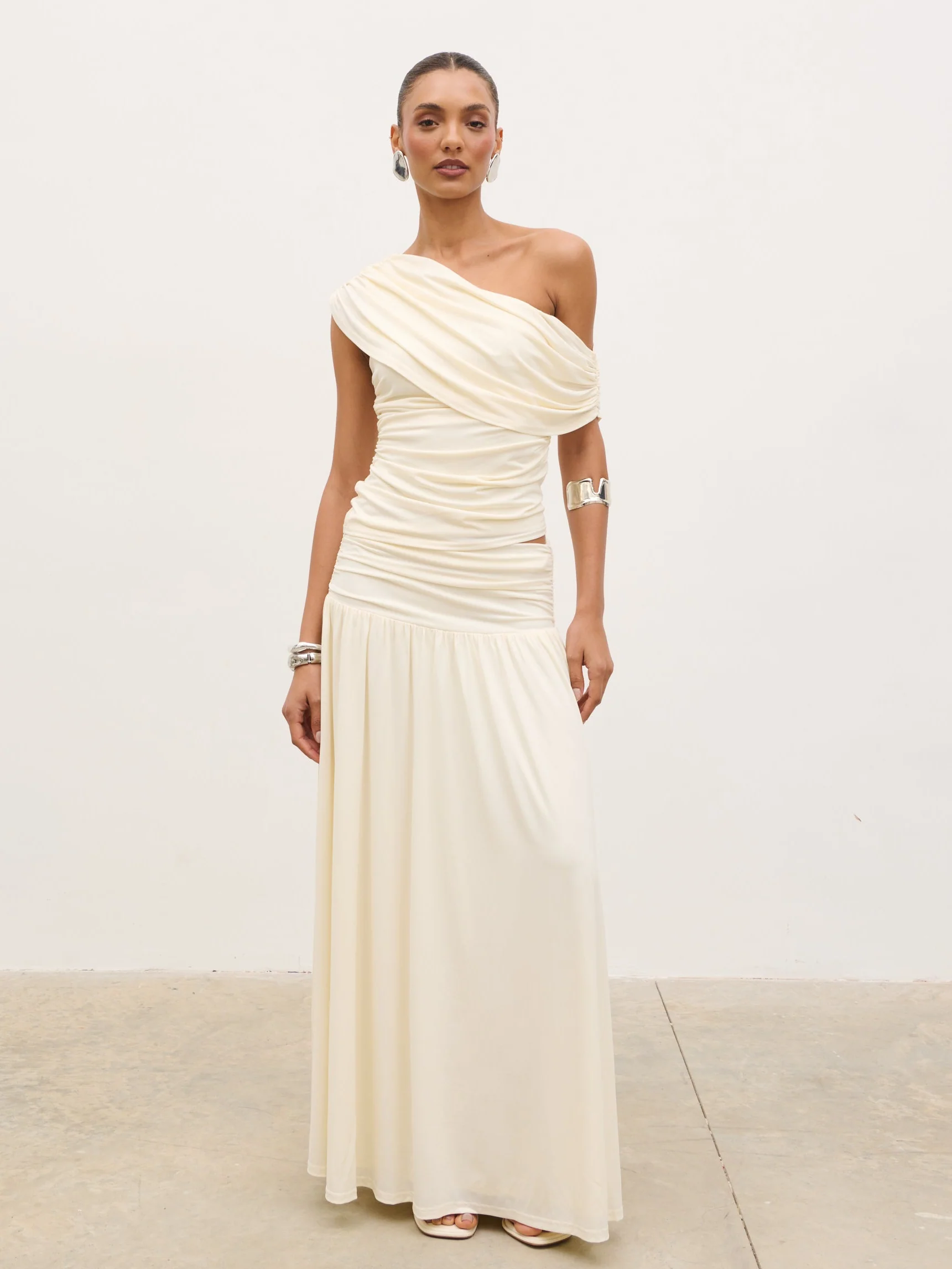 Lydia Ruched Jersey Top - Cream - Image 5