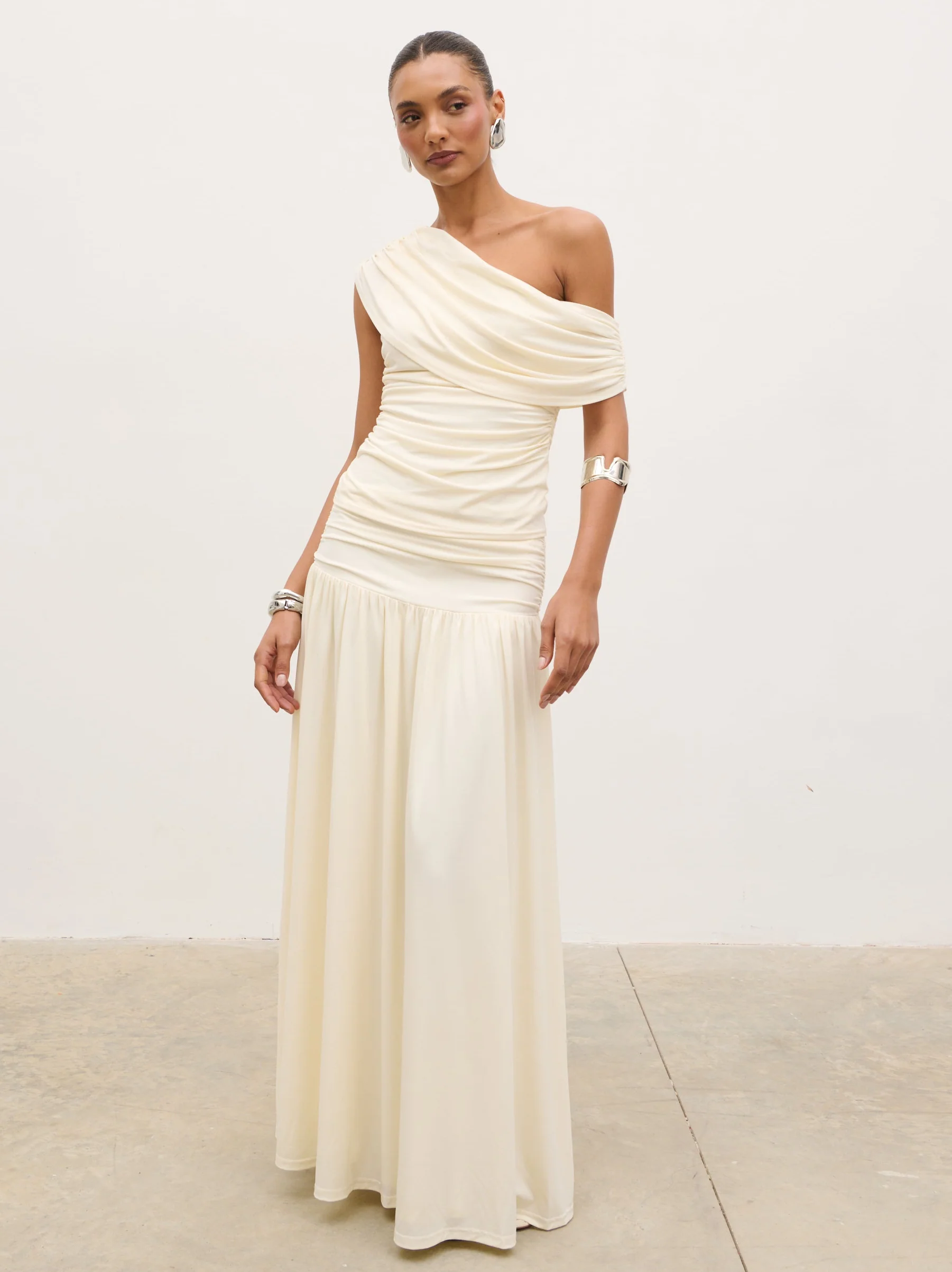 Lydia Ruched Jersey Top - Cream - Image 6