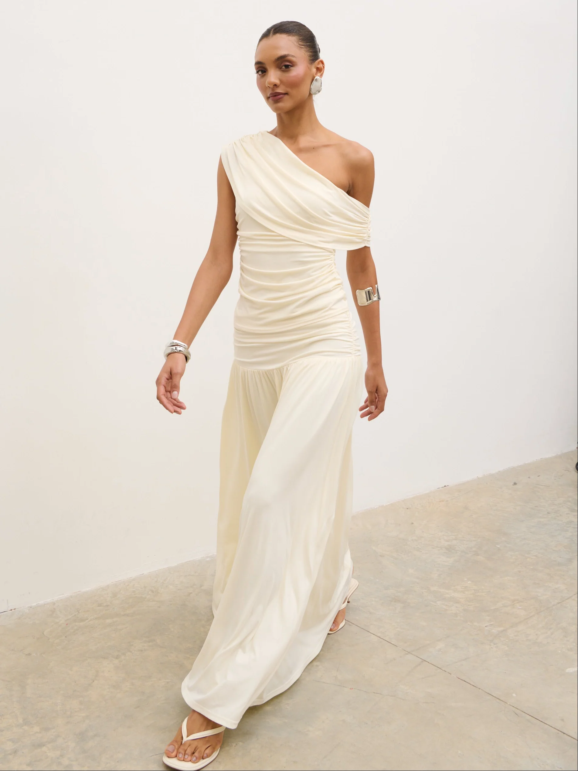 Lydia Ruched Jersey Top - Cream - Image 7