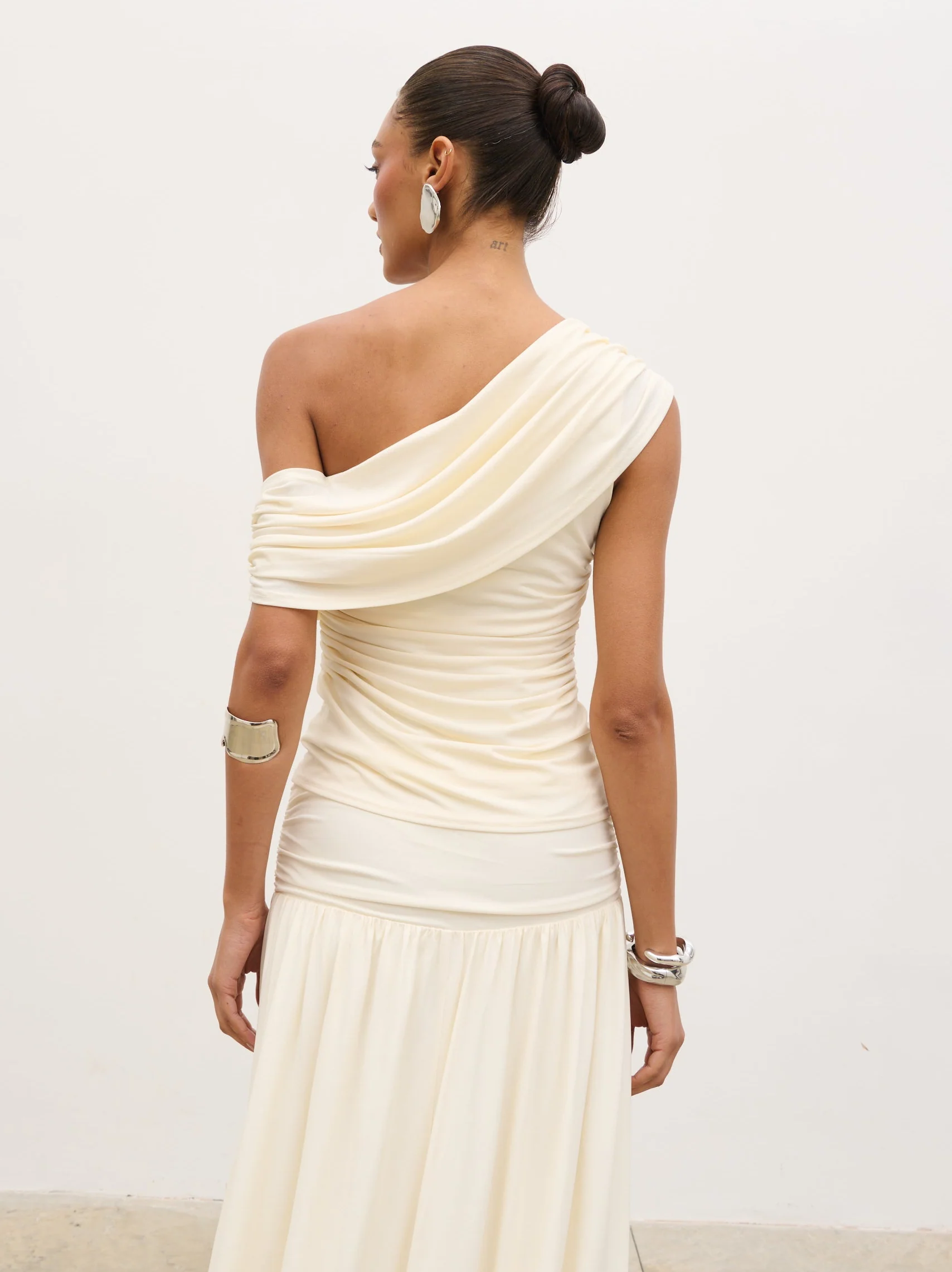 Lydia Ruched Jersey Top - Cream - Image 8