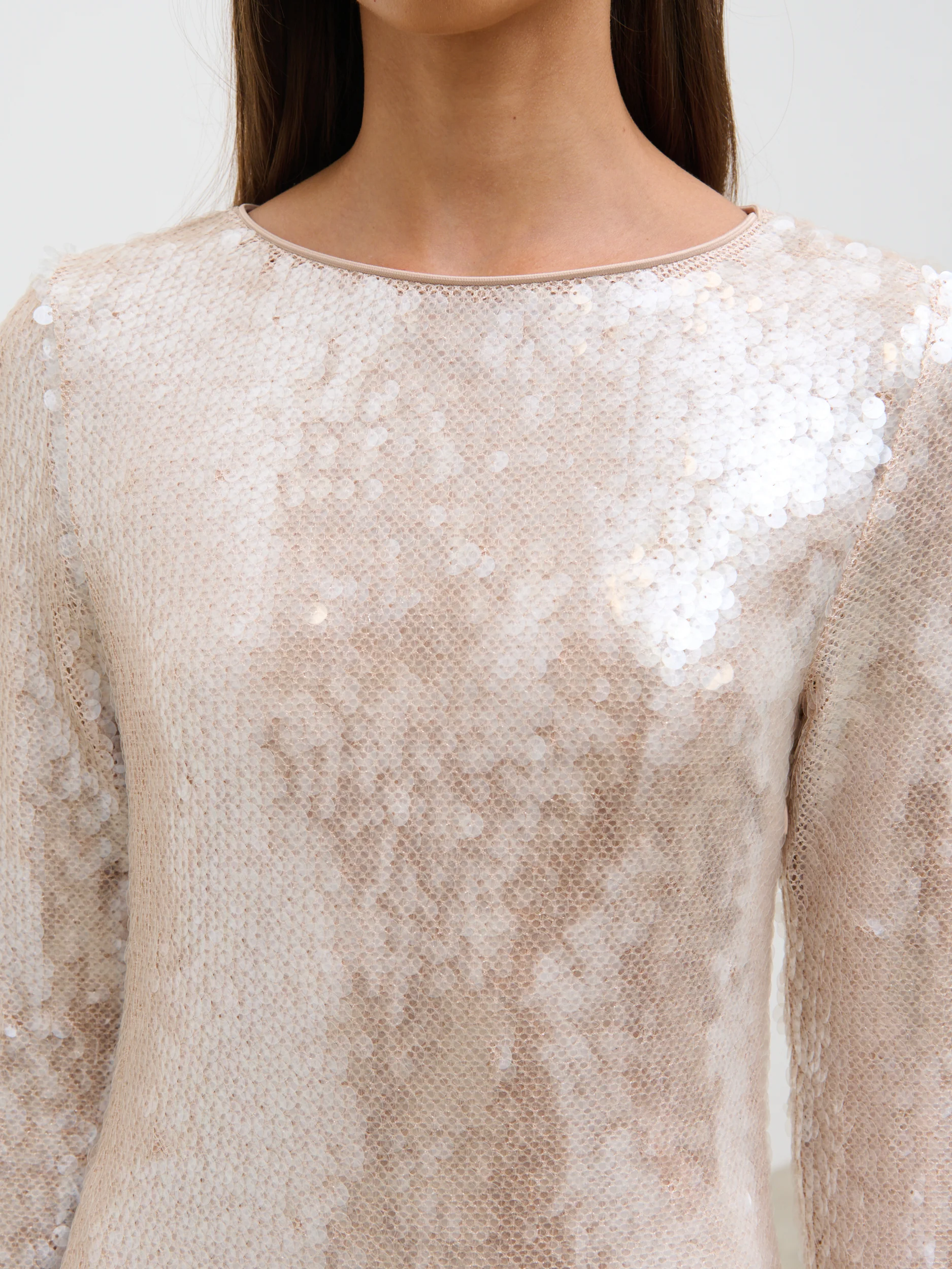 Lyra Long Sleeve Sequin Midaxi Dress - Oyster - Image 5