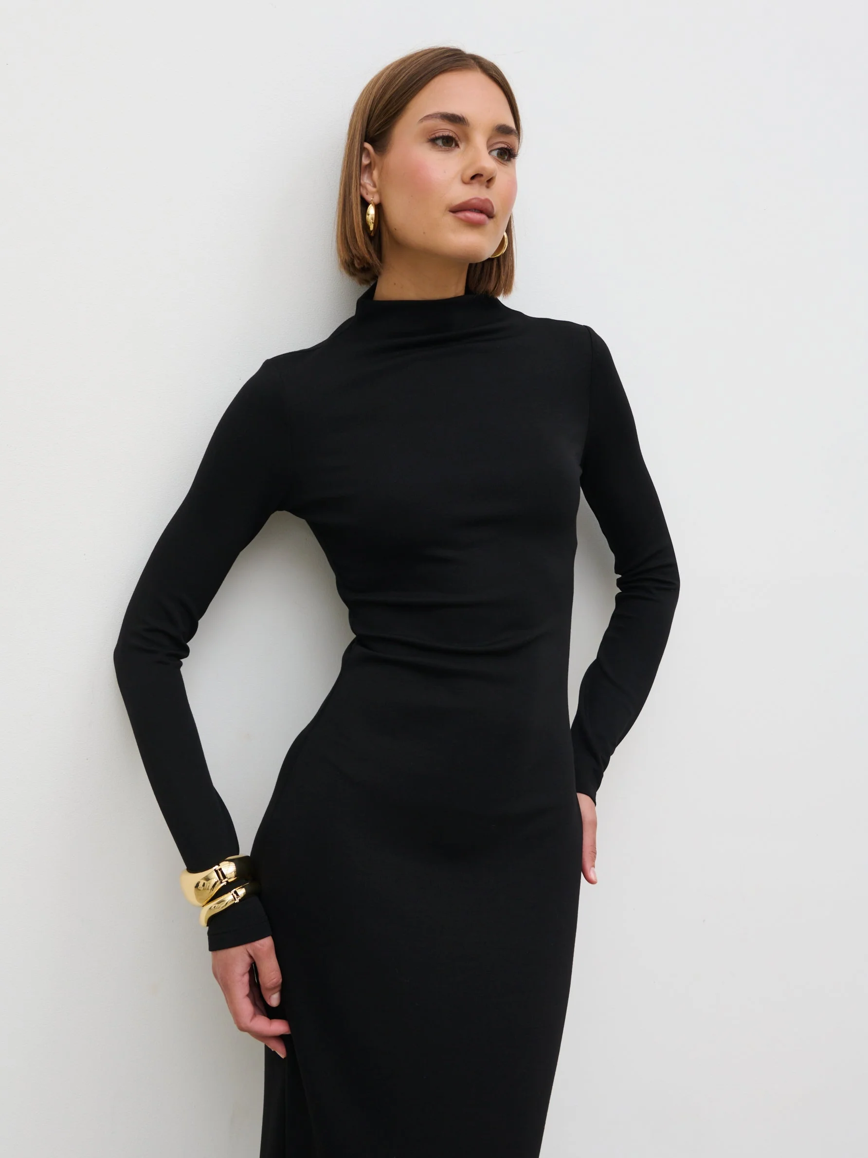 Mabel High Neck Jersey Maxi Dress - Black - Image 3