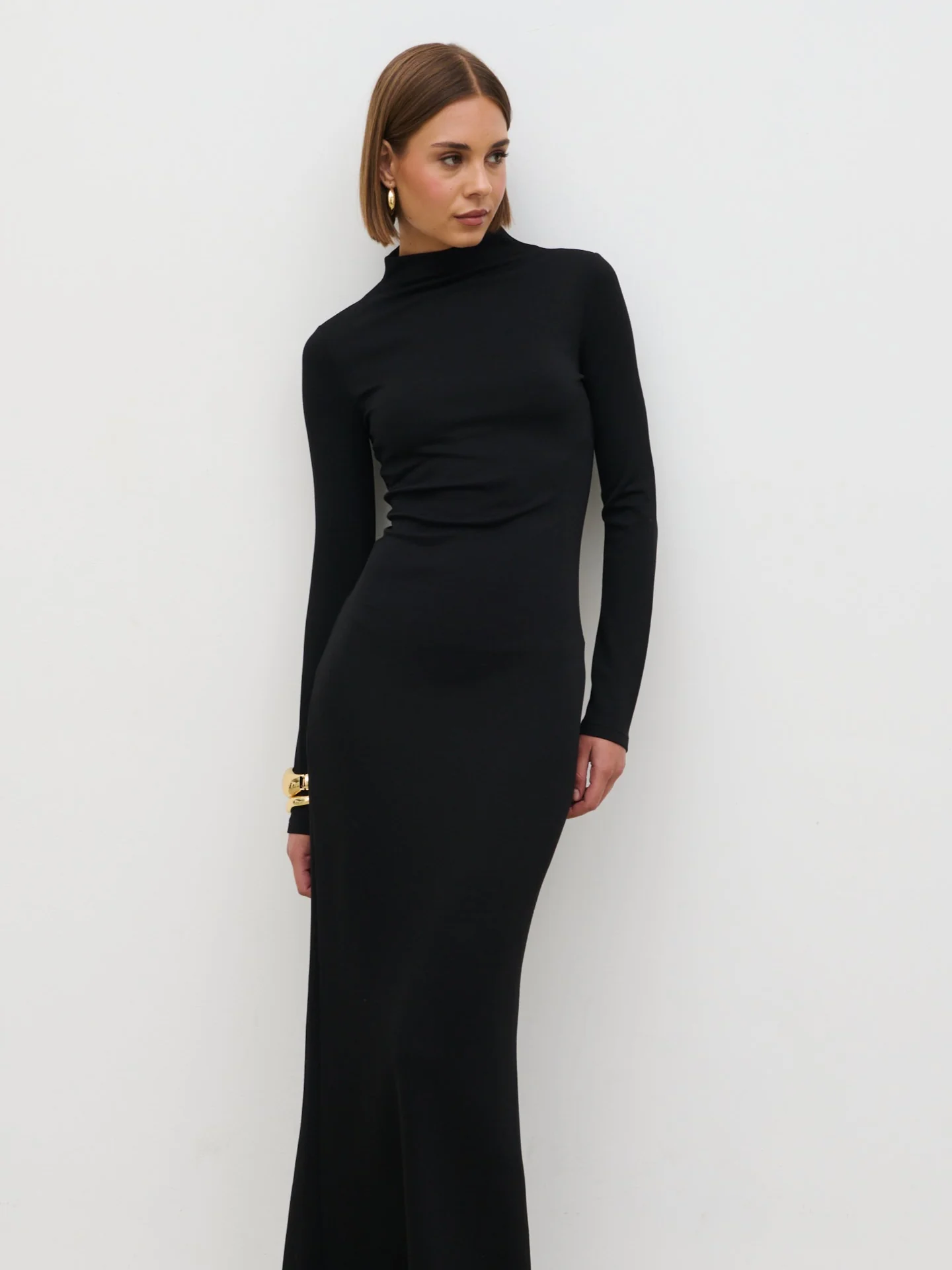 Mabel High Neck Jersey Maxi Dress - Black - Image 4