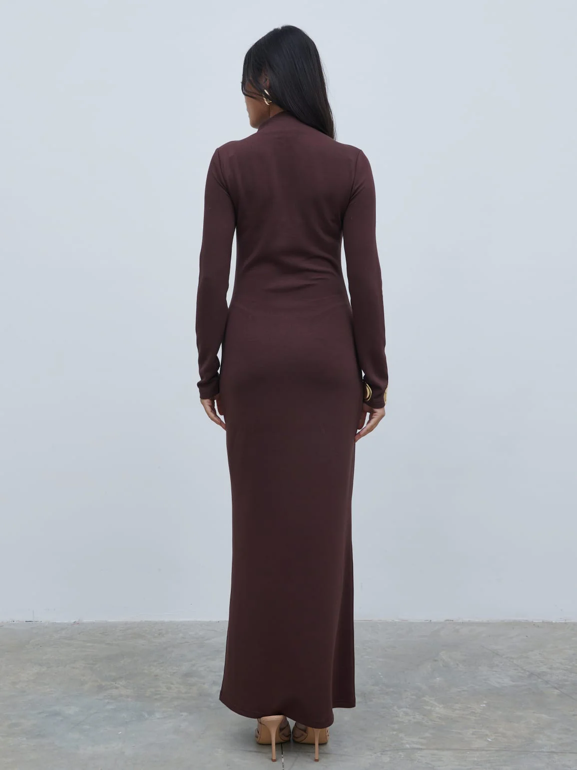 Mabel High Neck Jersey Maxi Dress - Brown - Image 5