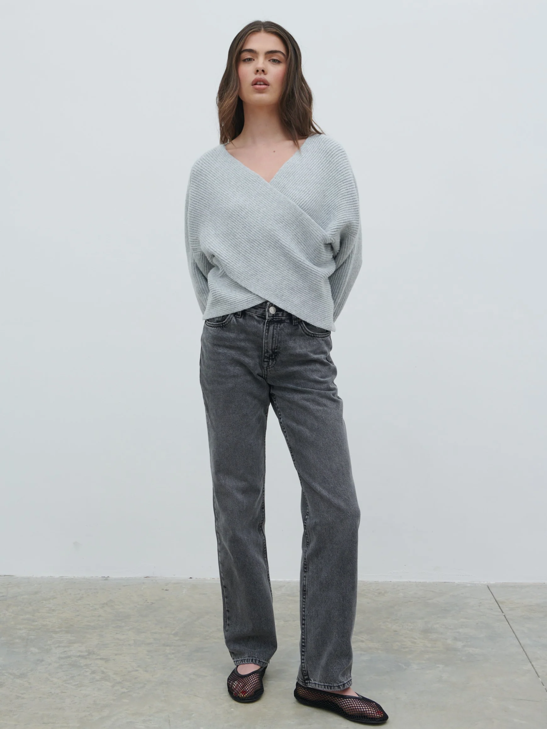 Macey Cross Back Knit Jumper - Grey Marl - Image 2