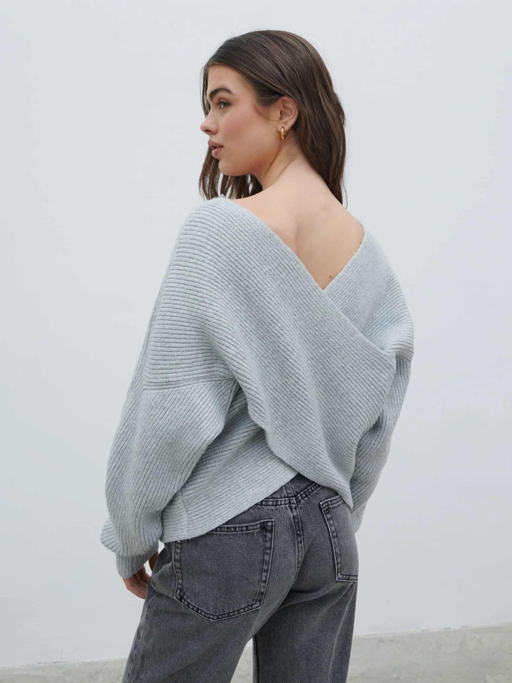 Macey Cross Back Knit Jumper - Grey Marl - Image 3