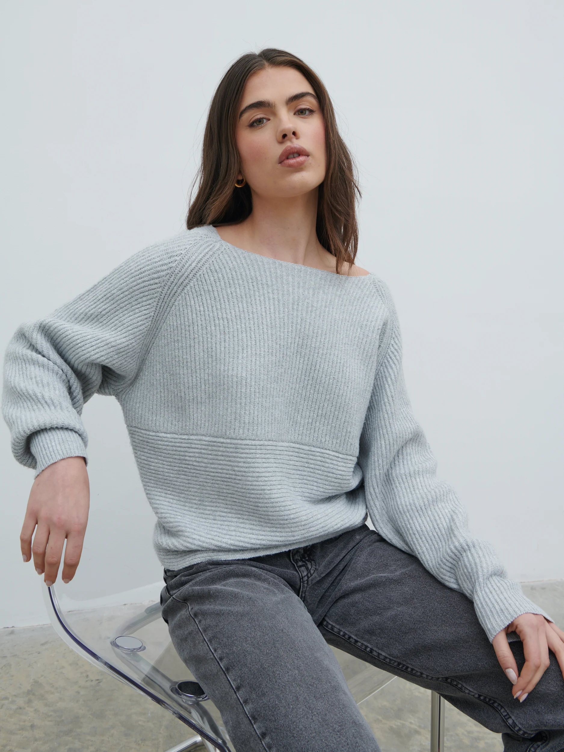 Macey Cross Back Knit Jumper - Grey Marl - Image 4