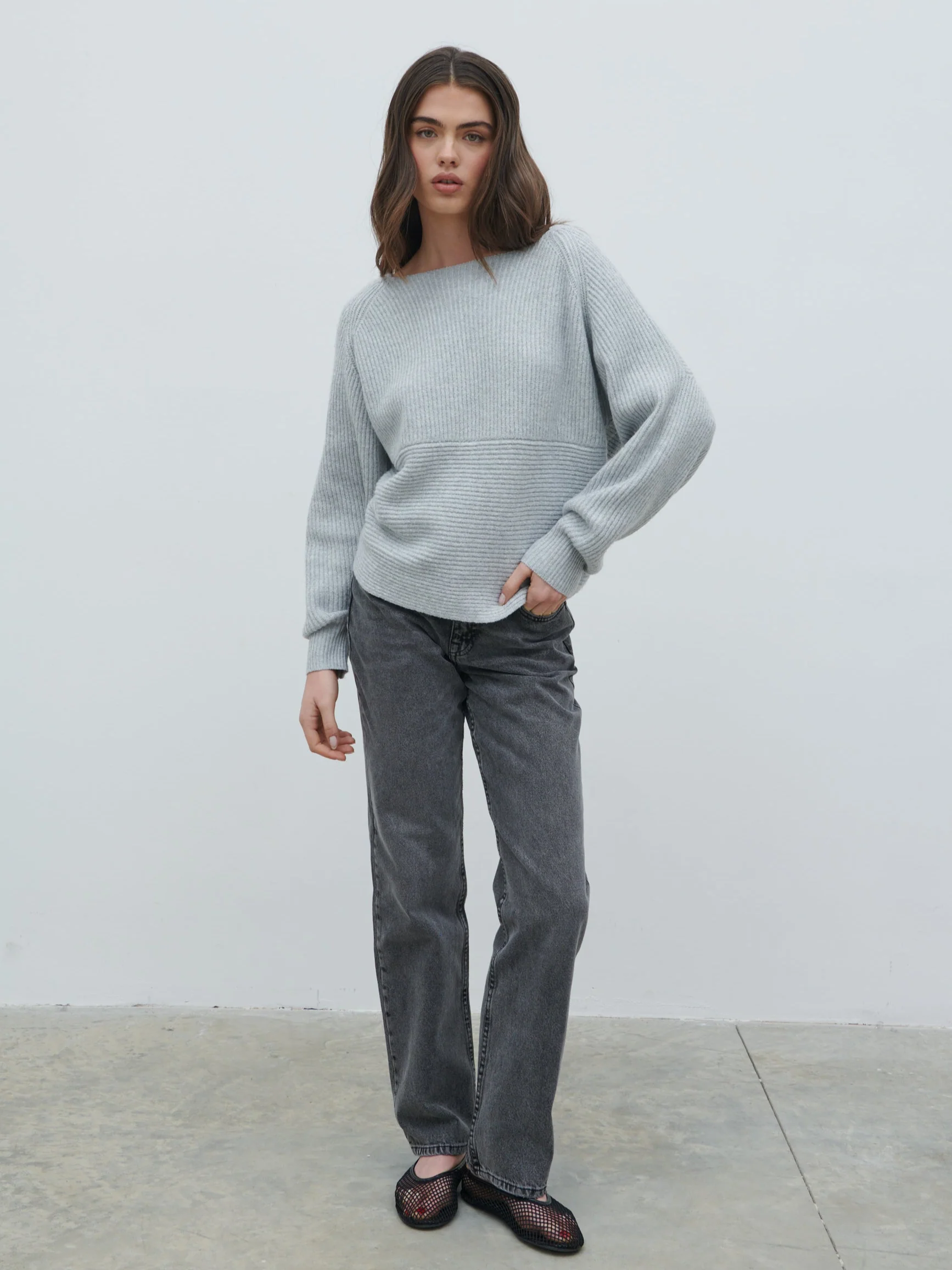 Macey Cross Back Knit Jumper - Grey Marl - Image 5