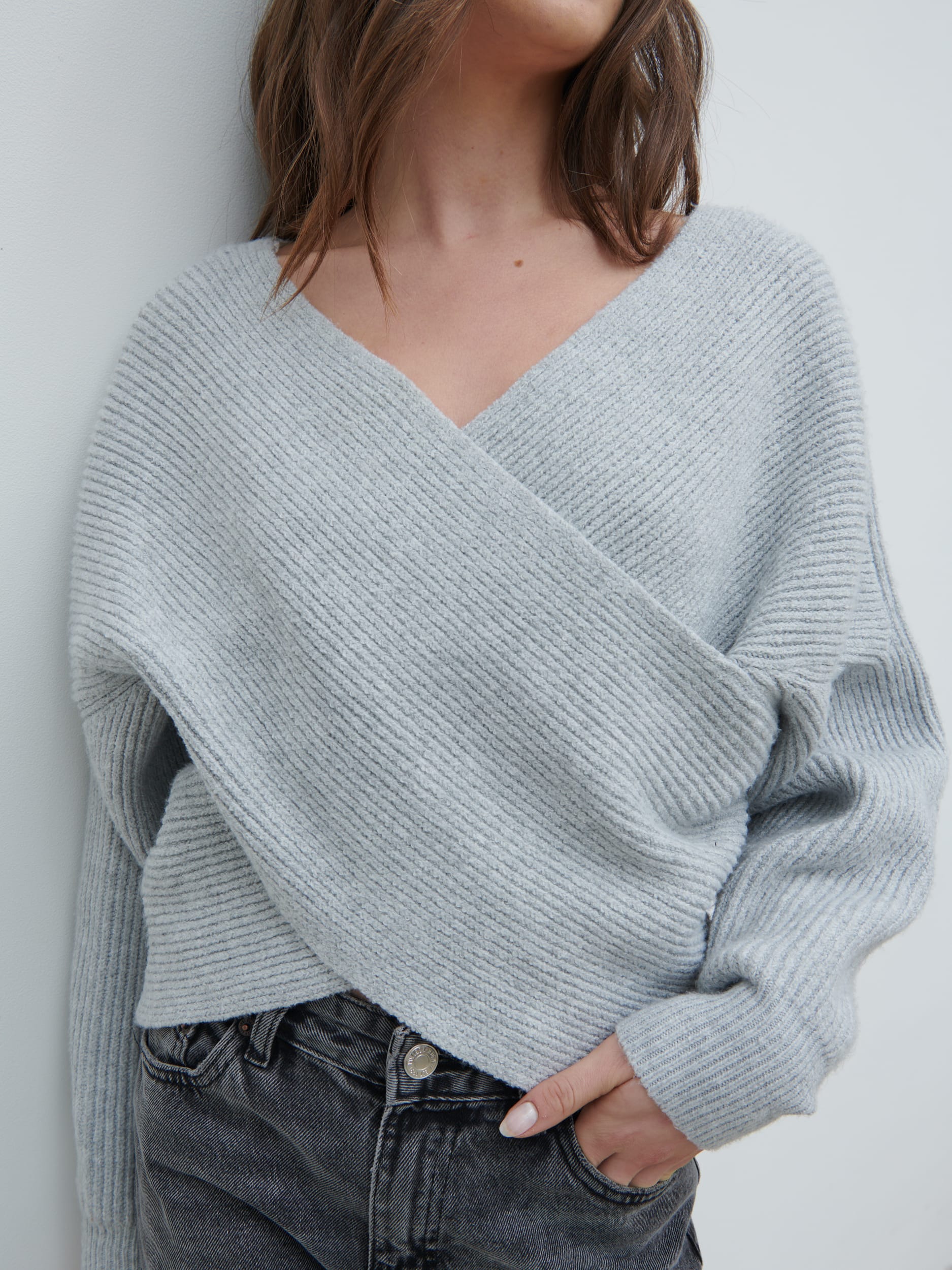 Macey Cross Back Knit Jumper - Grey Marl - Image 7