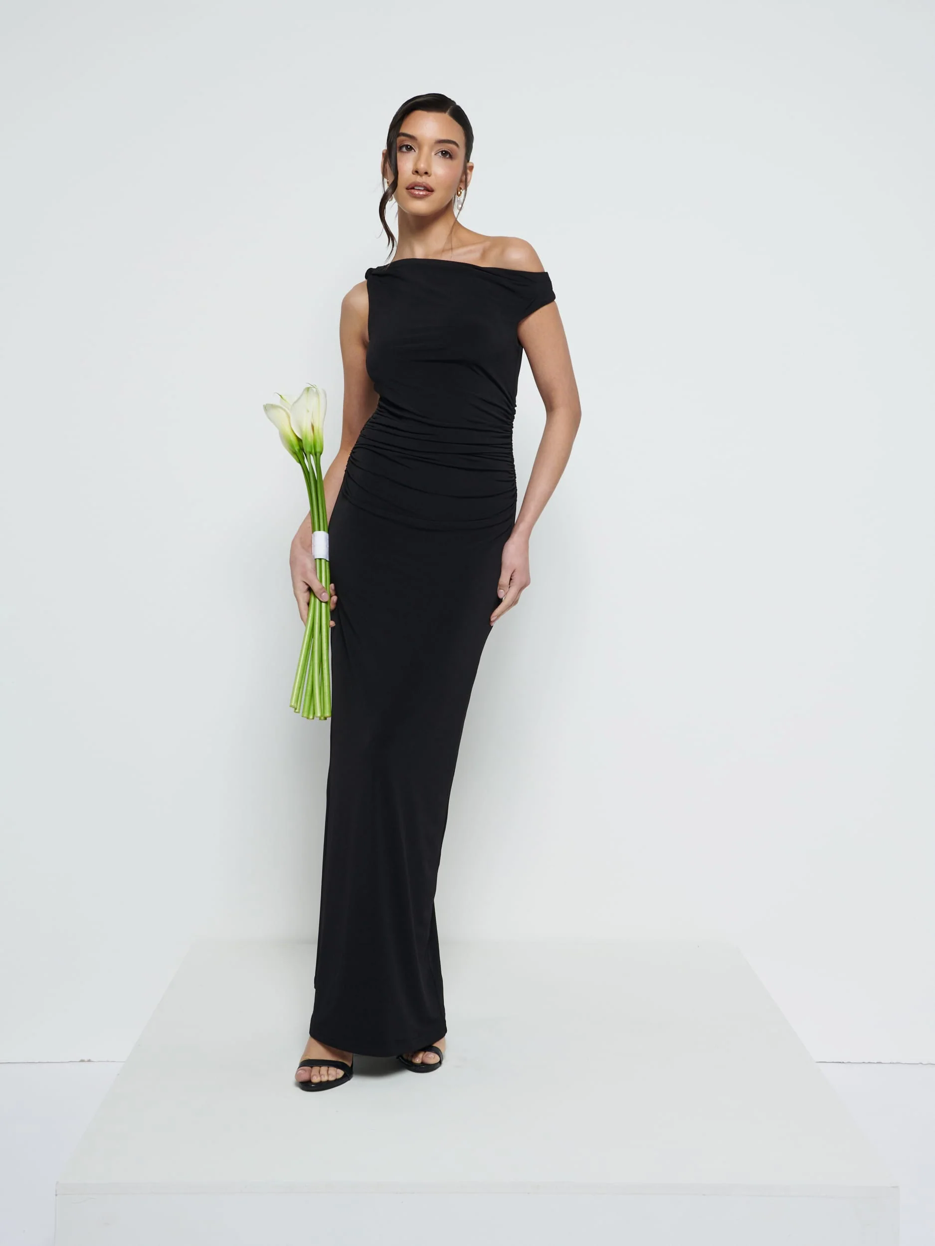 Mackenzie One Shoulder Jersey Bridesmaid Dress - Black - Image 5