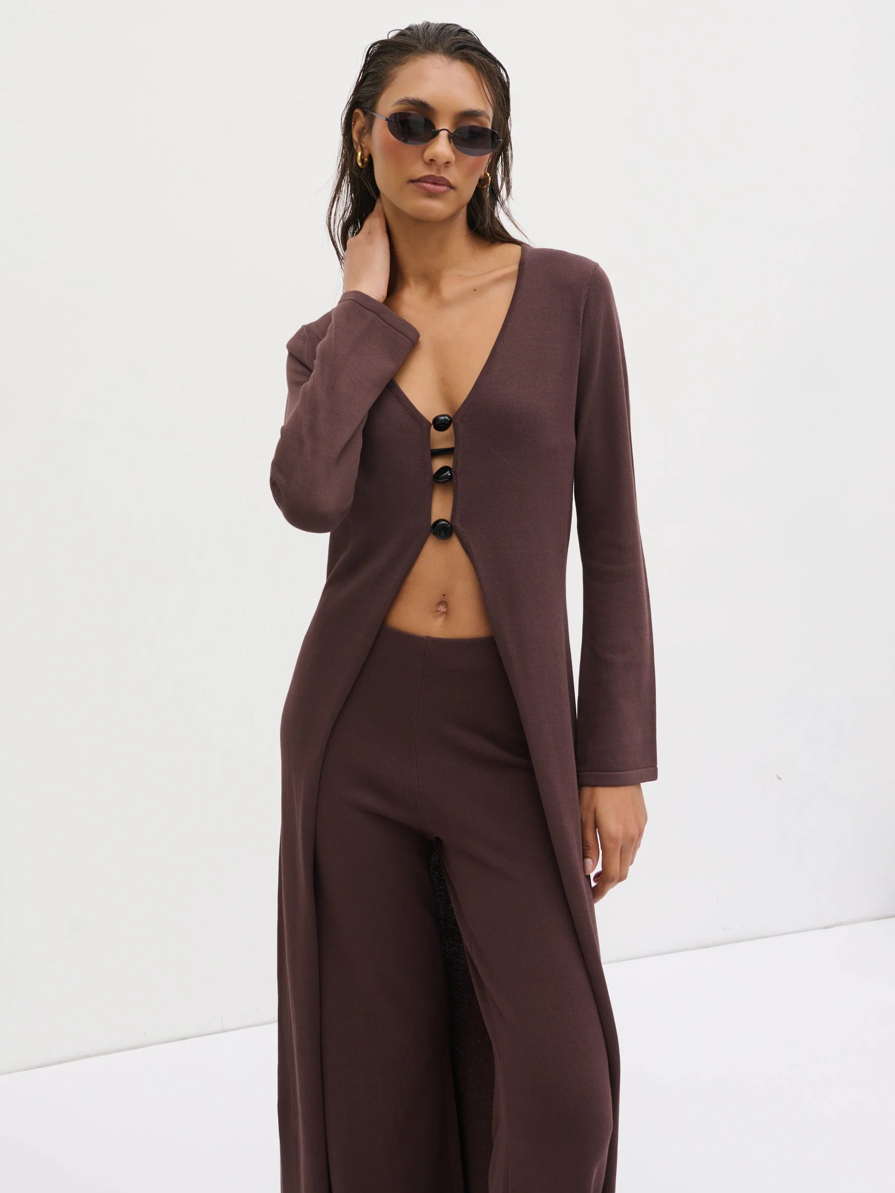 Maelle Maxi Knit Cardigan - Chocolate - Image 3