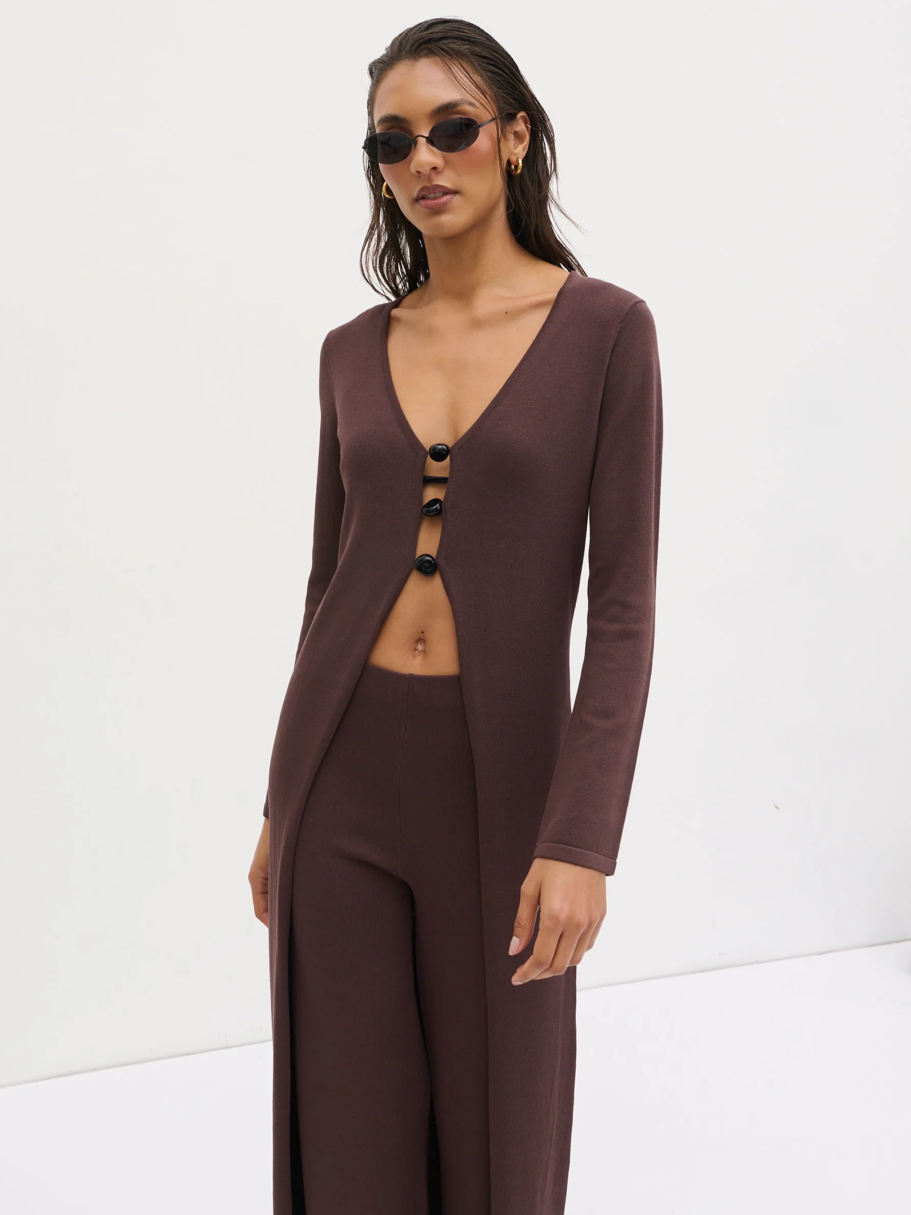 Maelle Maxi Knit Cardigan - Chocolate - Image 6
