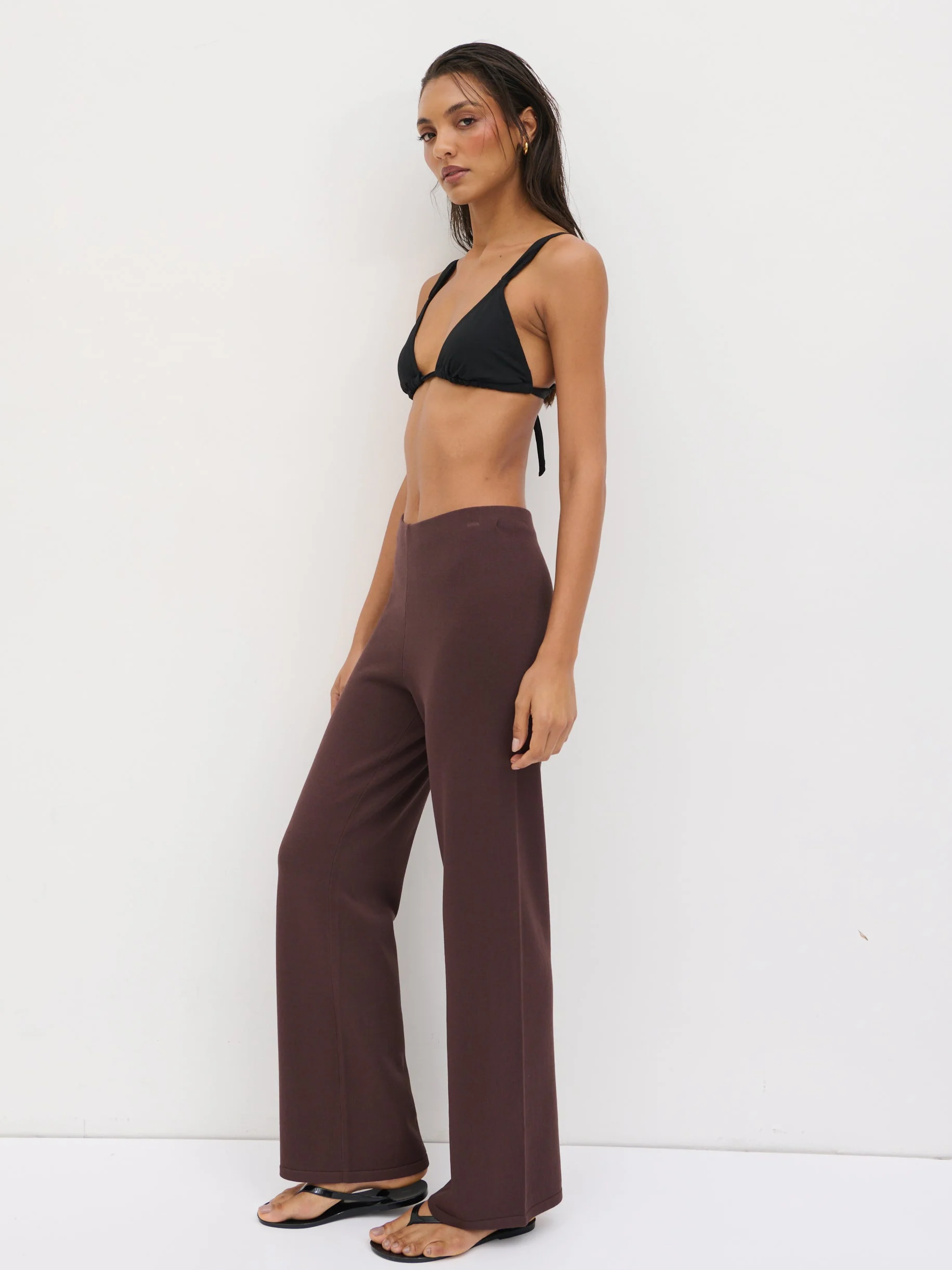 Maelle Slim Knit Trousers - Chocolate - Image 2