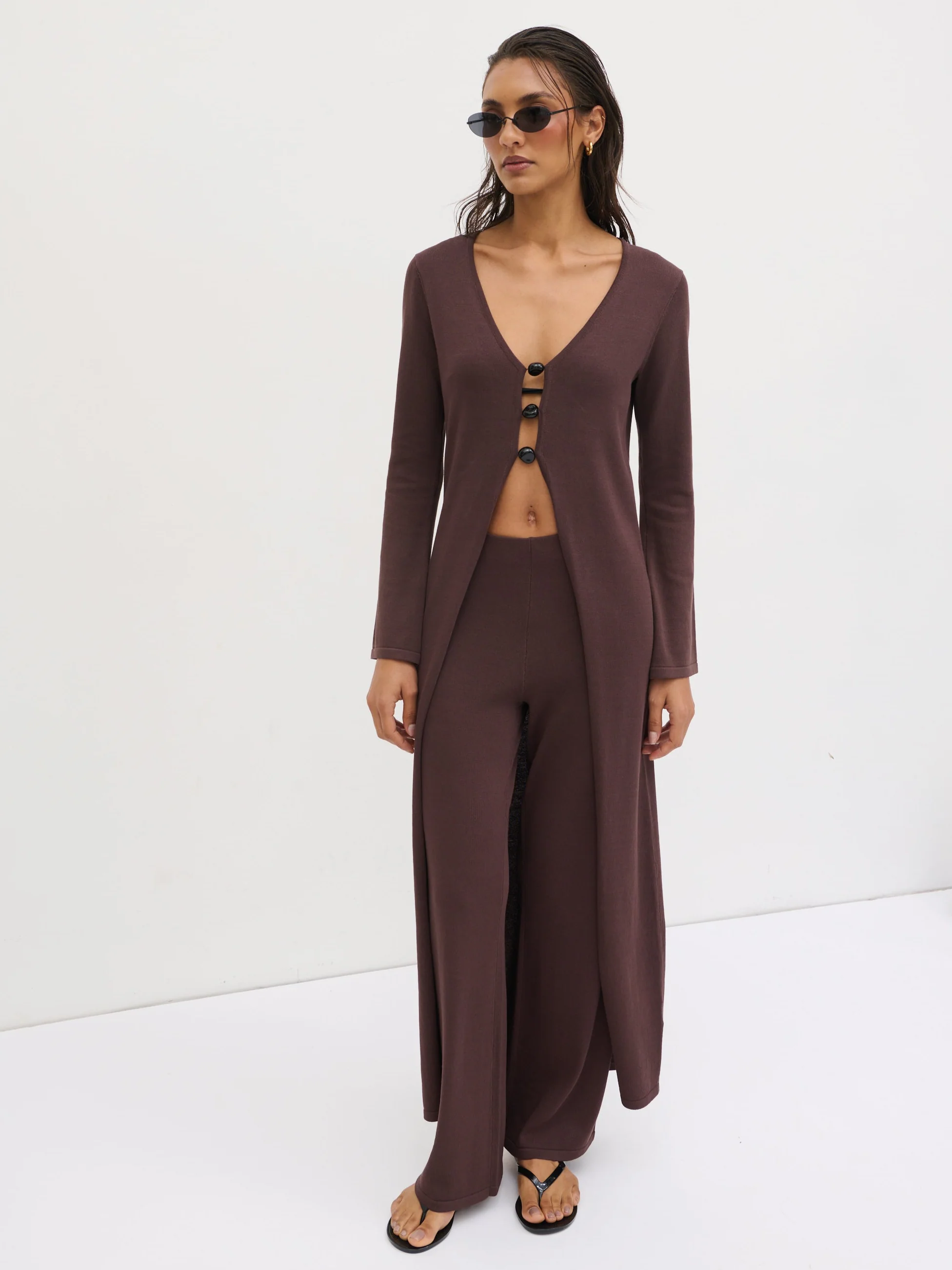 Maelle Slim Knit Trousers - Chocolate - Image 3