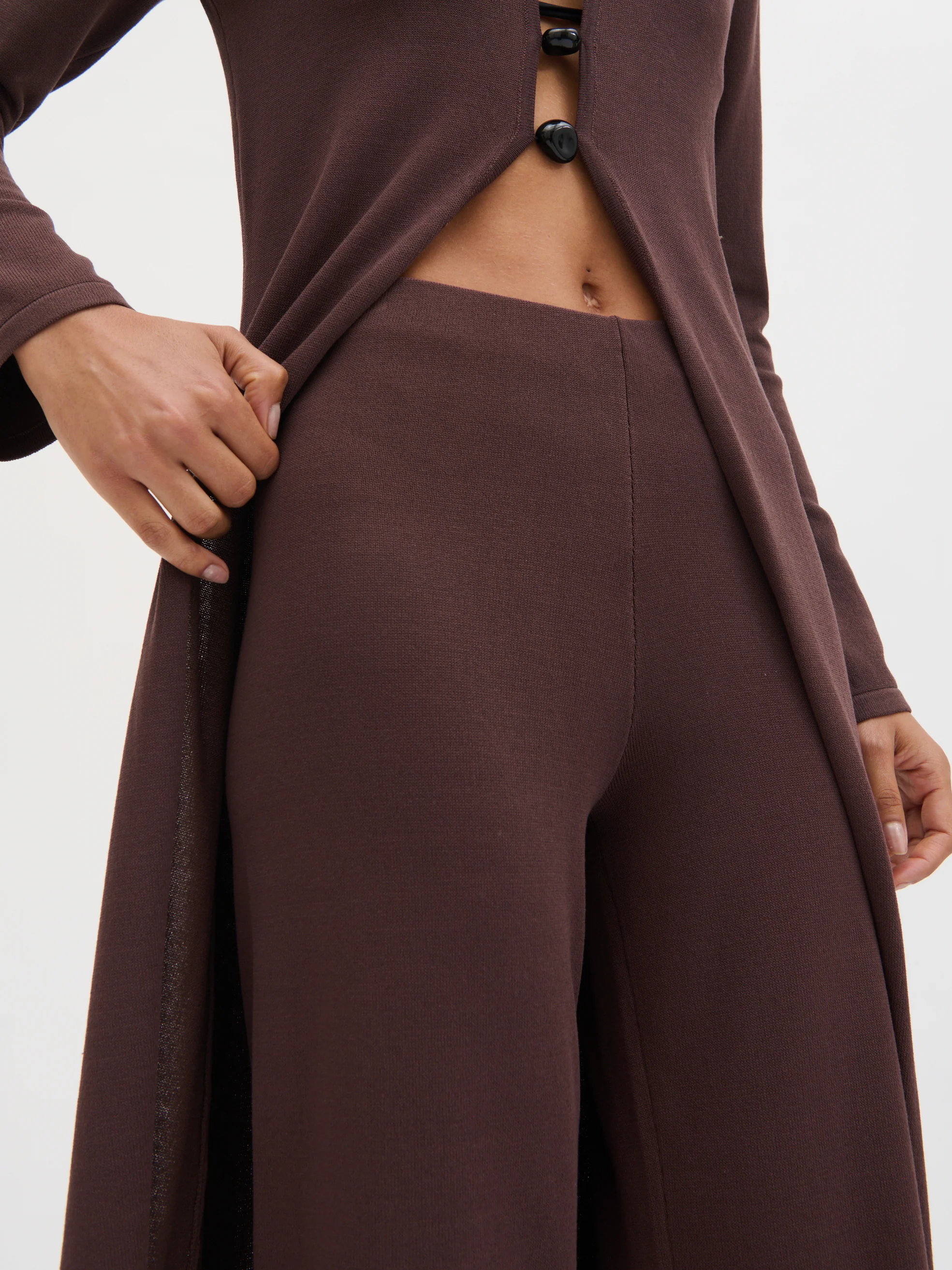 Maelle Slim Knit Trousers - Chocolate - Image 4