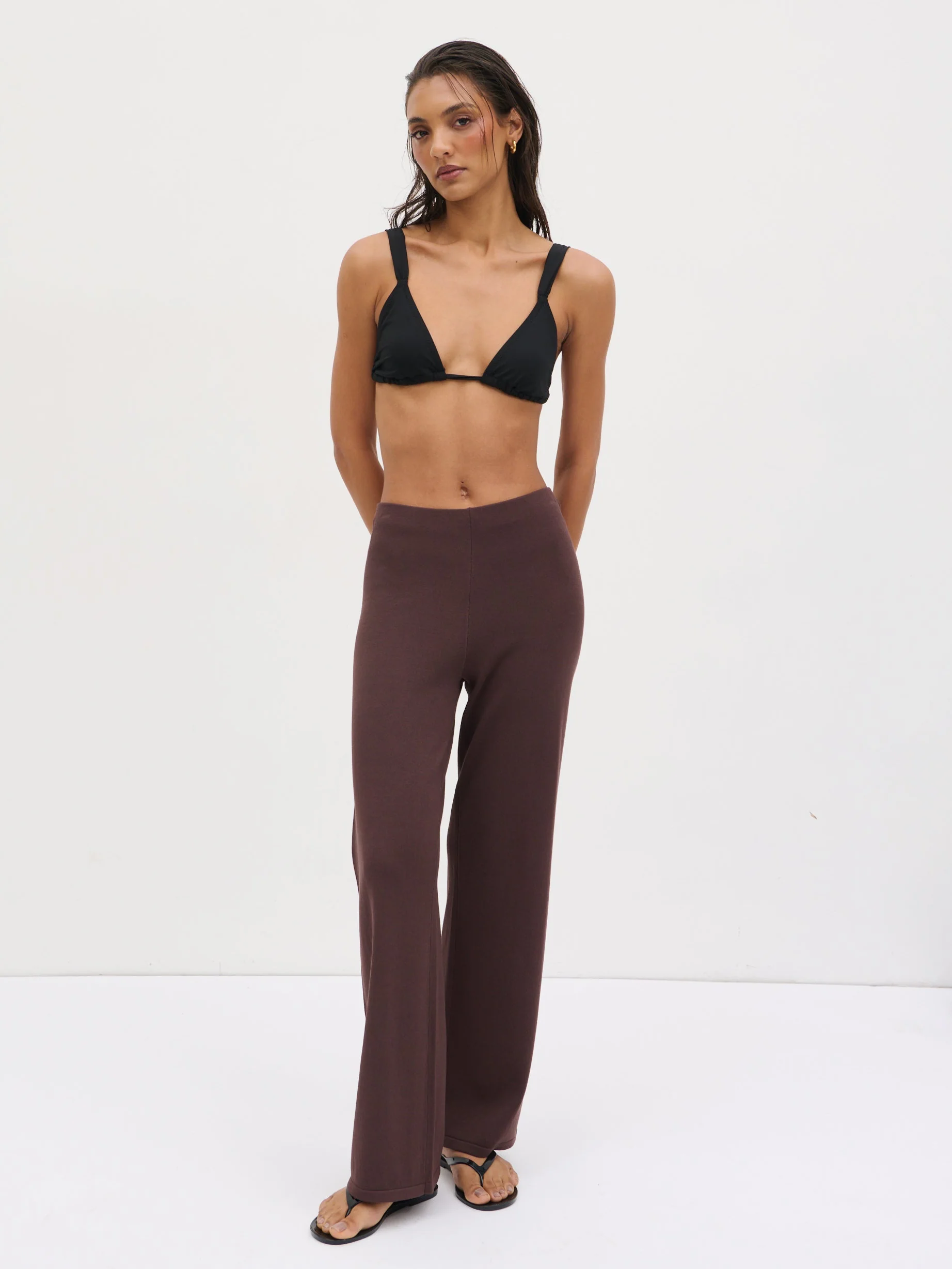 Maelle Slim Knit Trousers - Chocolate - Image 7