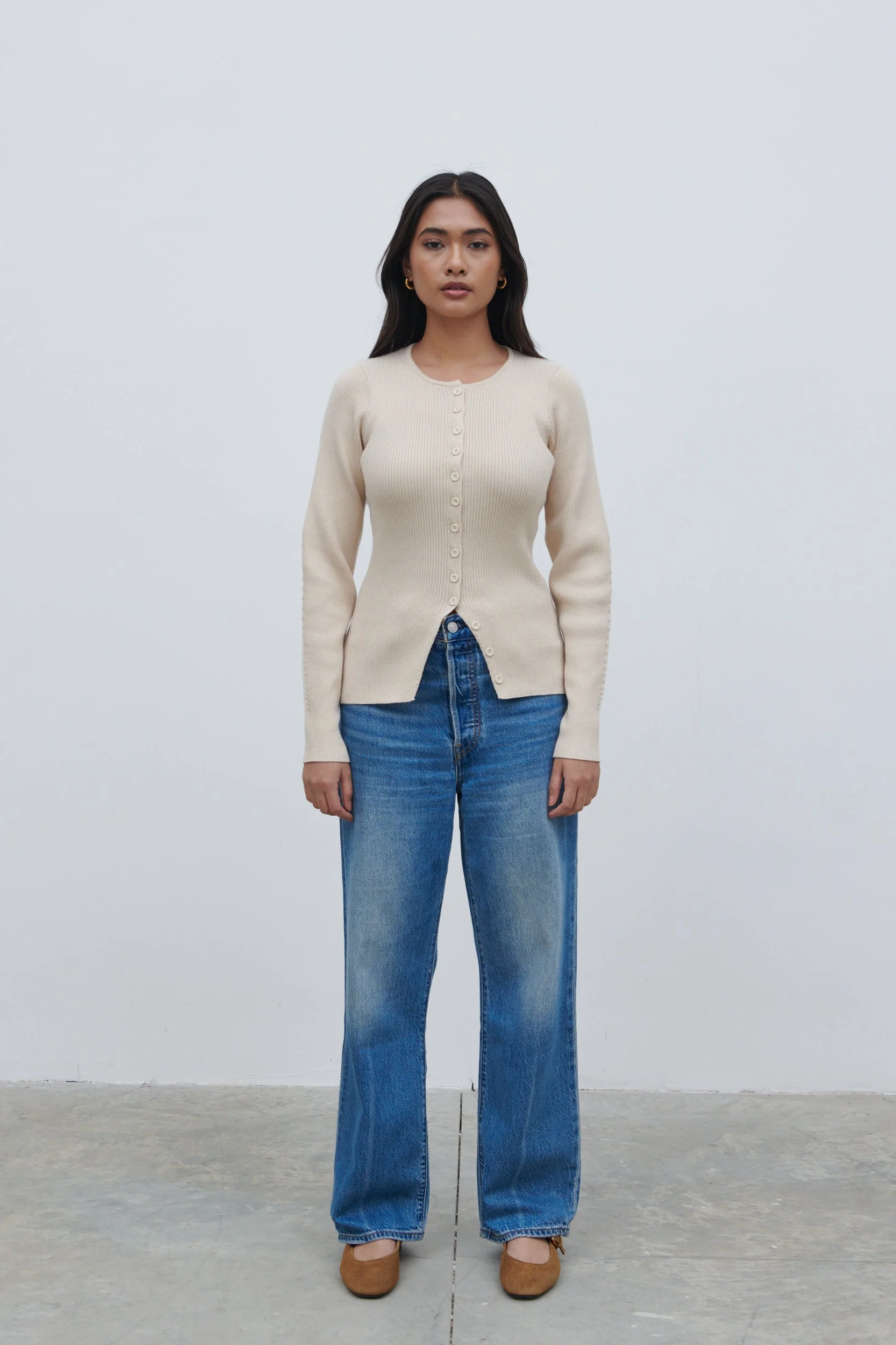 Maple Fitted Knit Cardigan - Light Beige - Image 6
