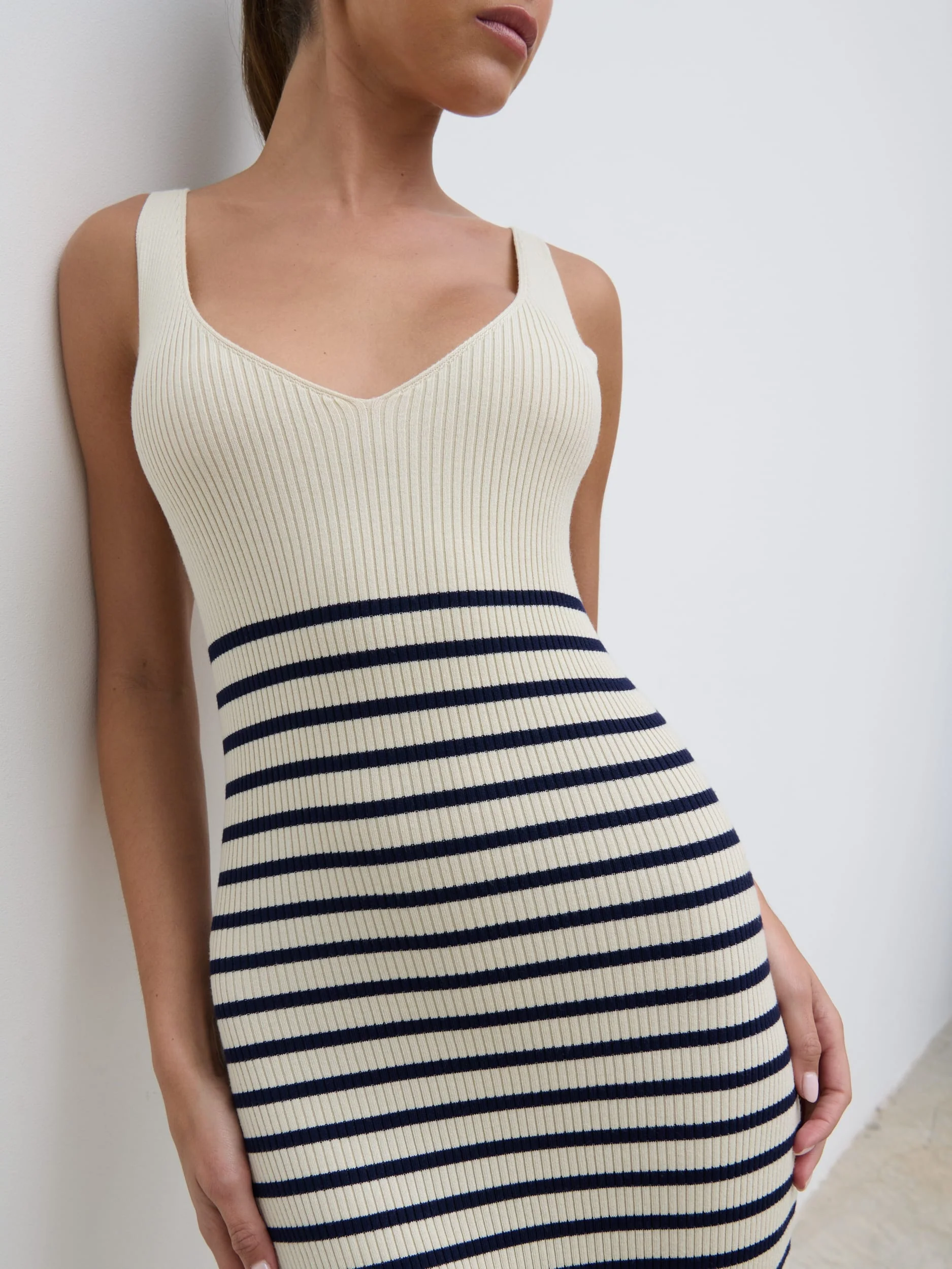 Maria Stripe Knit Midaxi Dress - Cream and Navy - Image 2