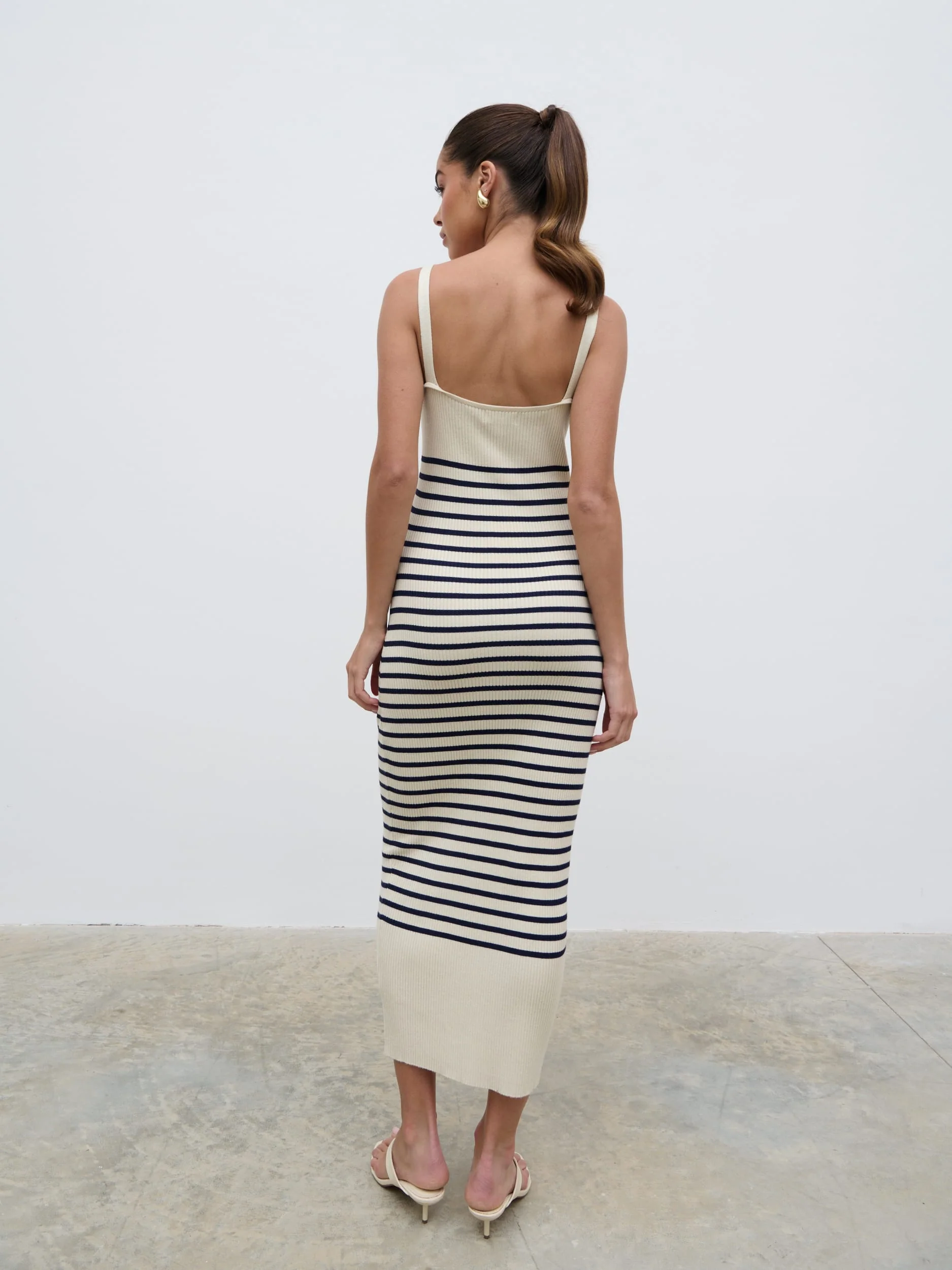 Maria Stripe Knit Midaxi Dress - Cream and Navy - Image 5