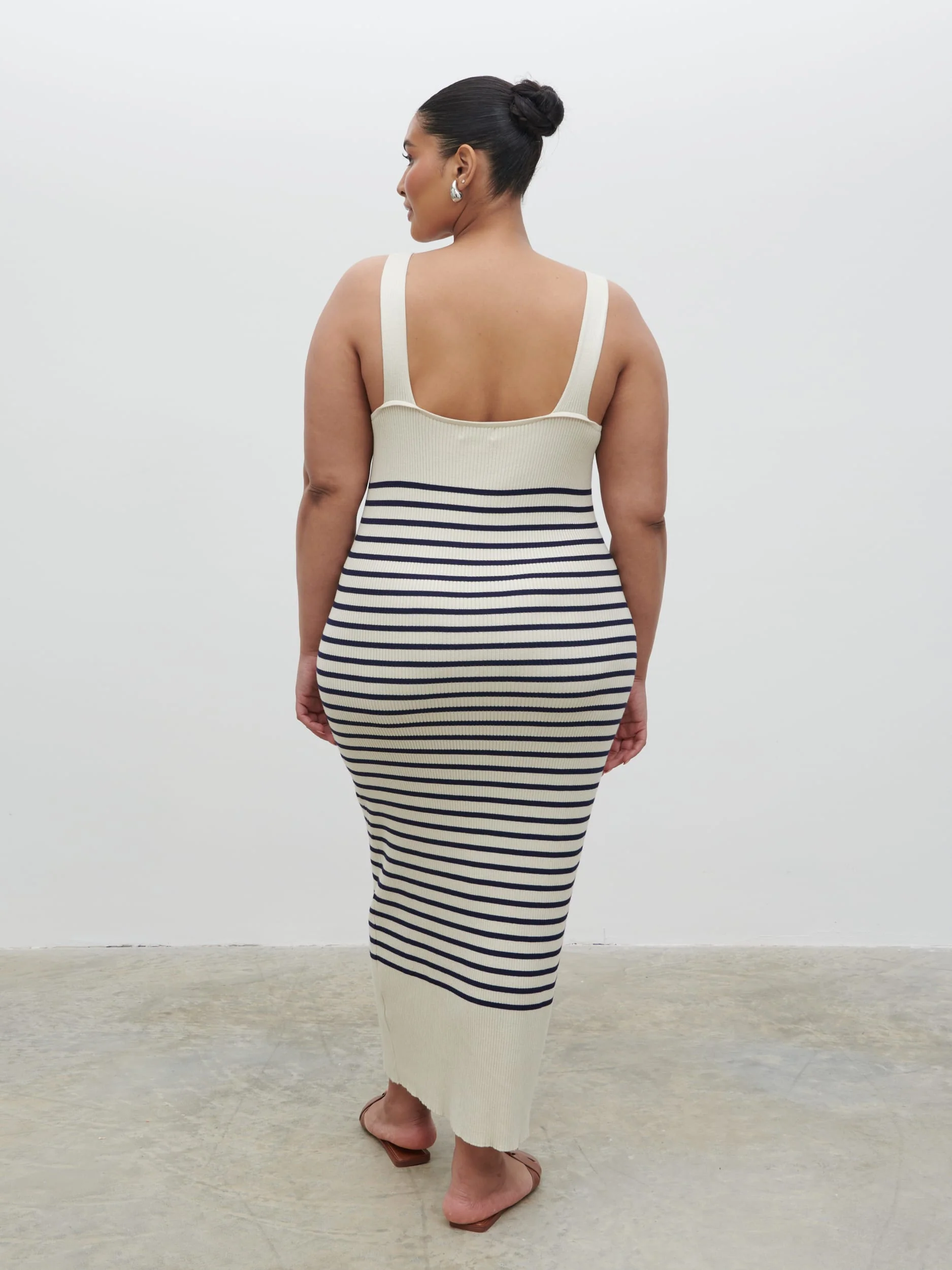 Maria Stripe Knit Midaxi Dress Curve - Cream and Navy - Image 3