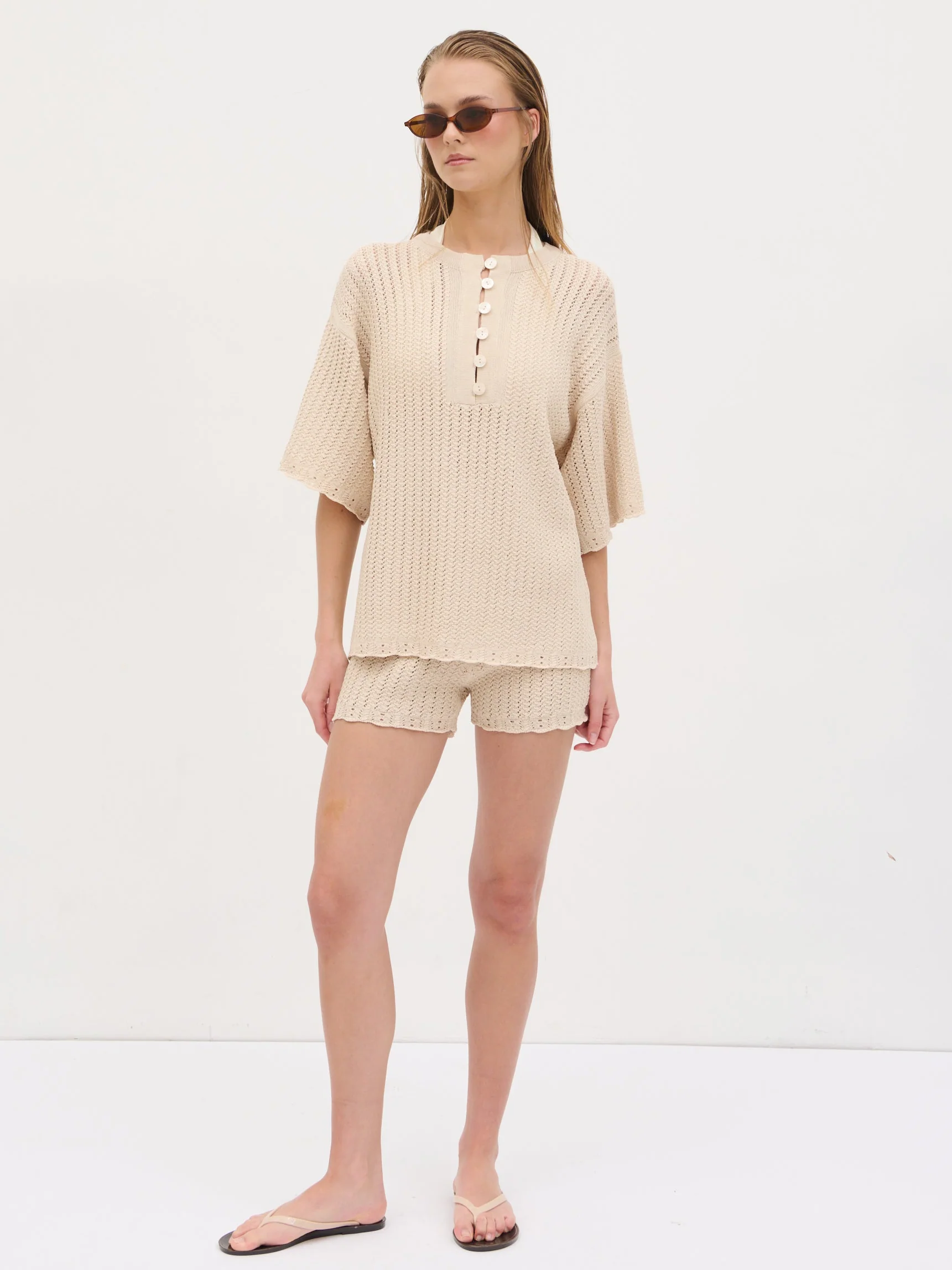 Marina Open Work Oversized Knit Top - Cream - Image 4
