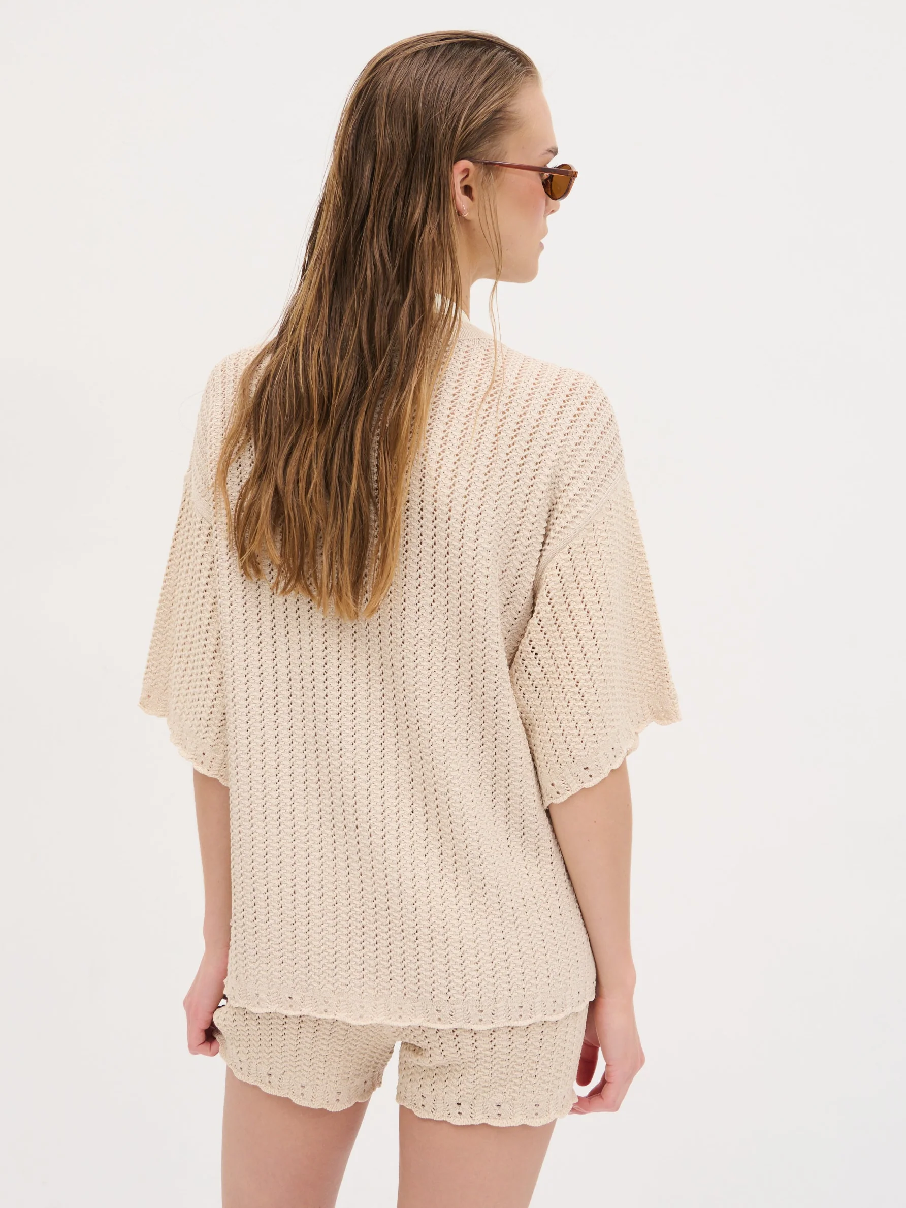 Marina Open Work Oversized Knit Top - Cream - Image 5