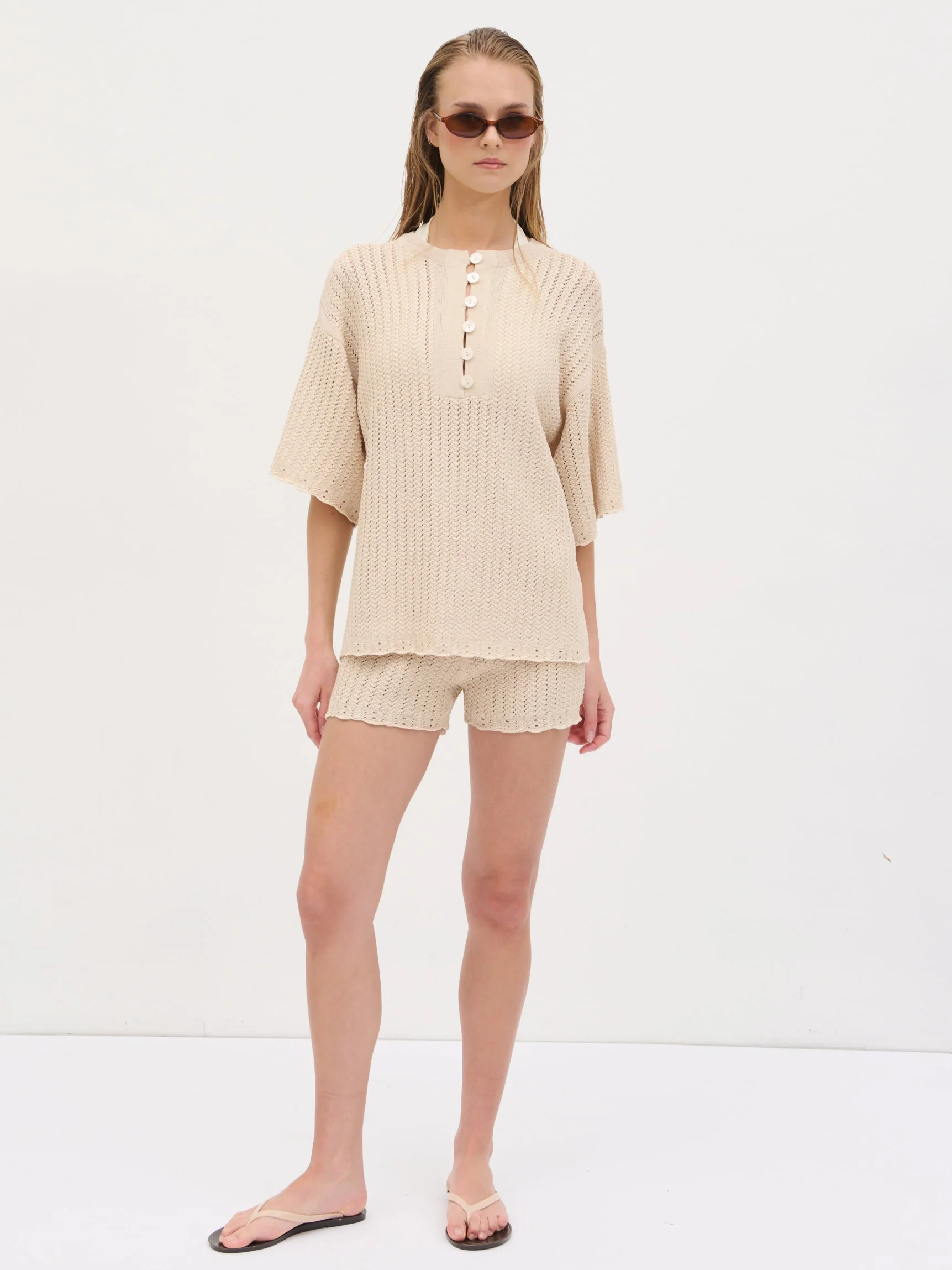 Marina Open Work Oversized Knit Top - Cream - Image 6