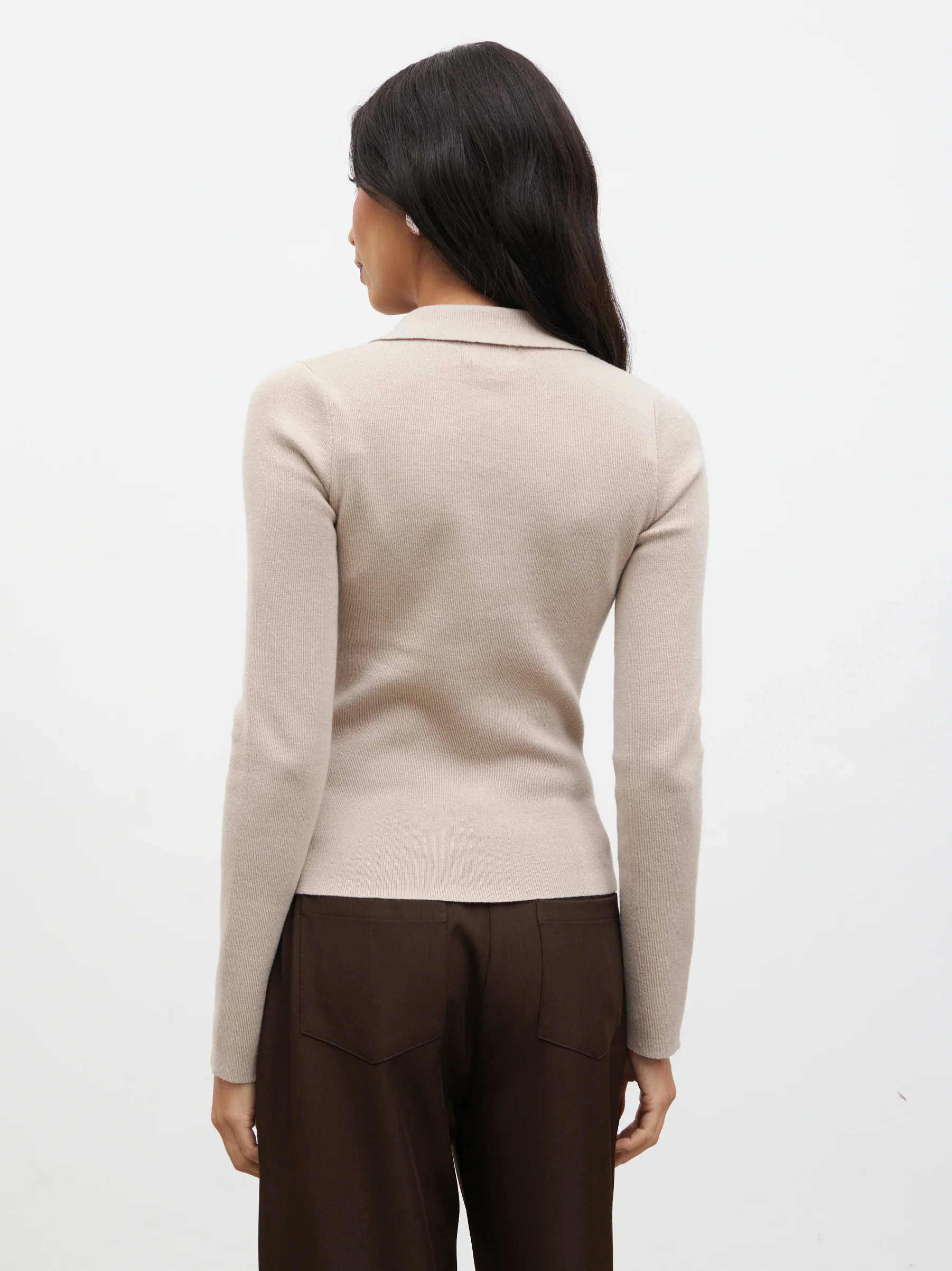 Marione Button Down Knit Polo Top - Beige - Image 5