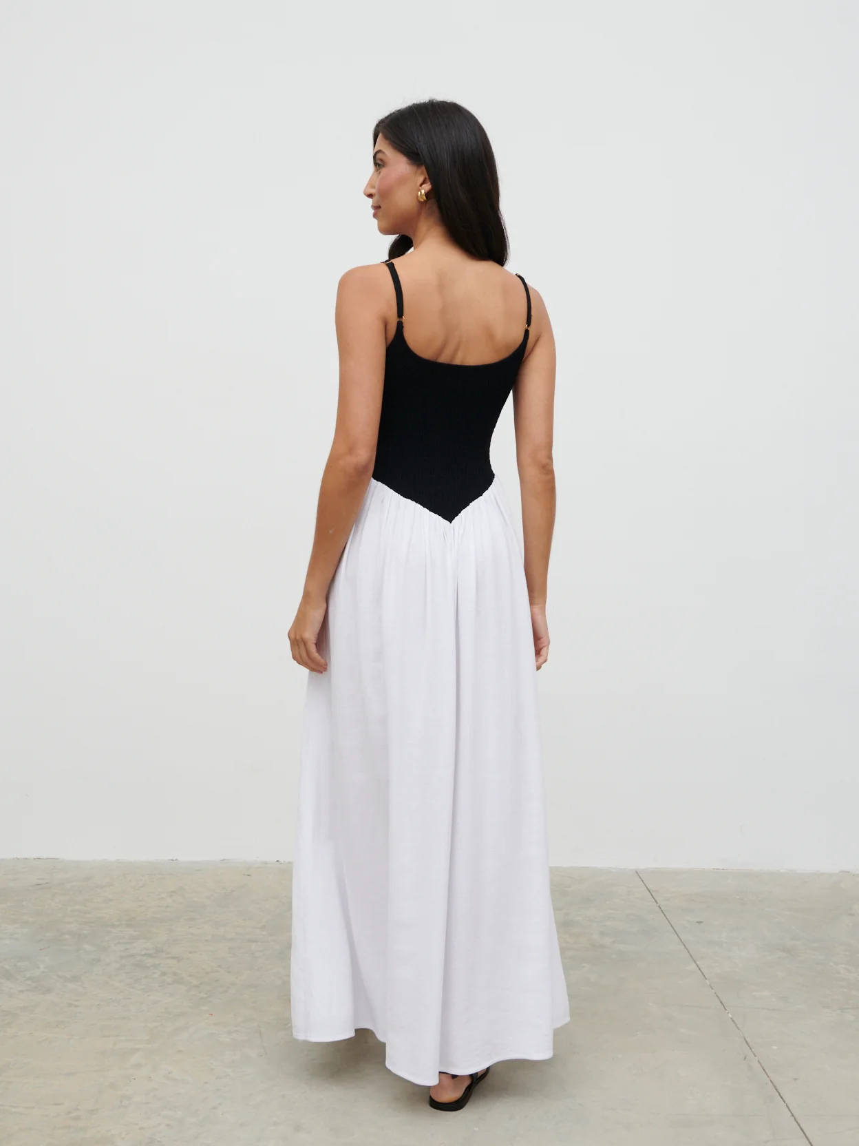 Maude Shirred Contrast Maxi Dress - Black and Cream - Image 3