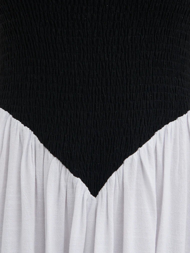 Maude Shirred Contrast Maxi Dress - Black and Cream - Image 5