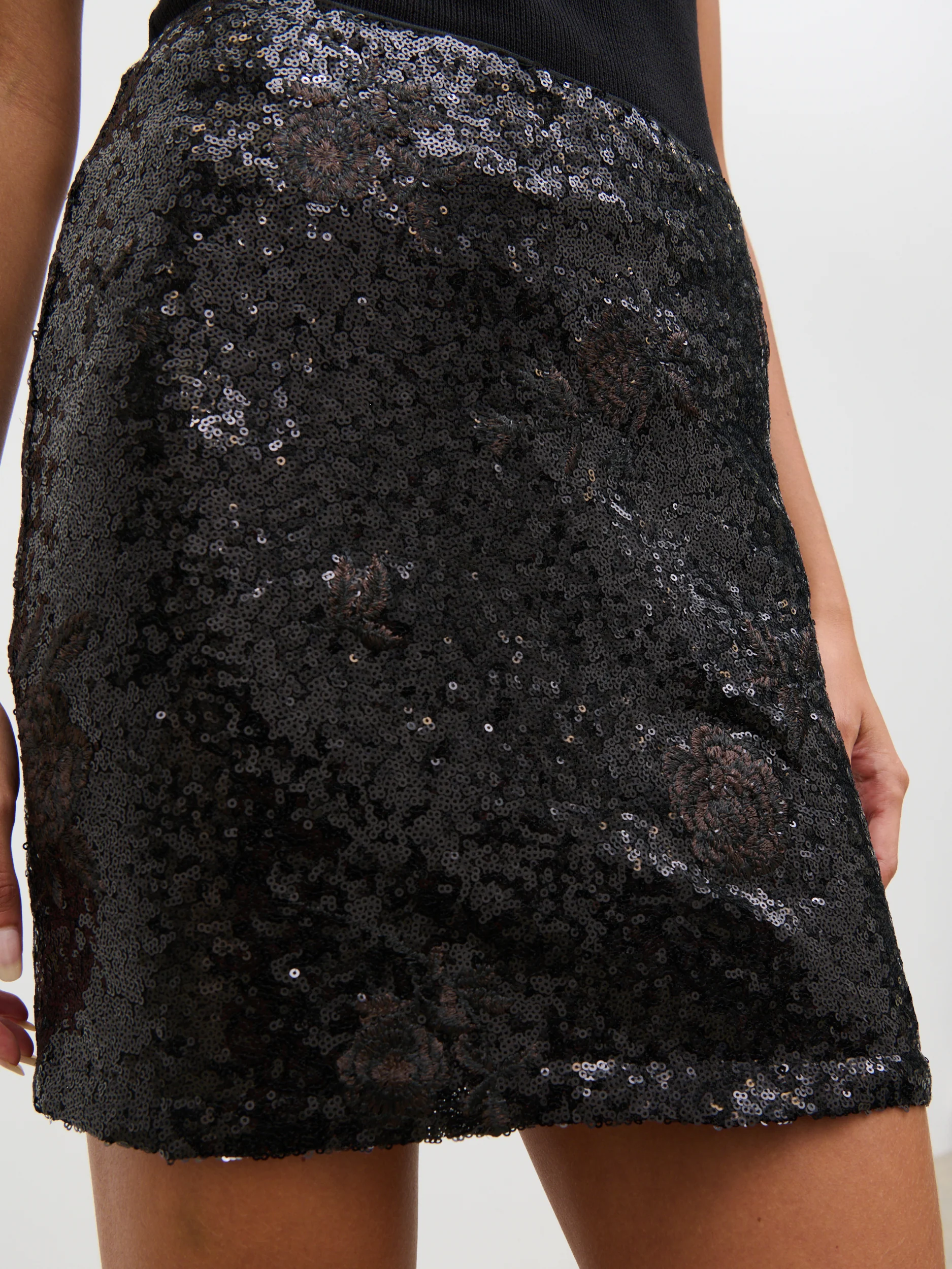 Maura Sequin Mini Skirt - Black Floral Sequin - Image 2