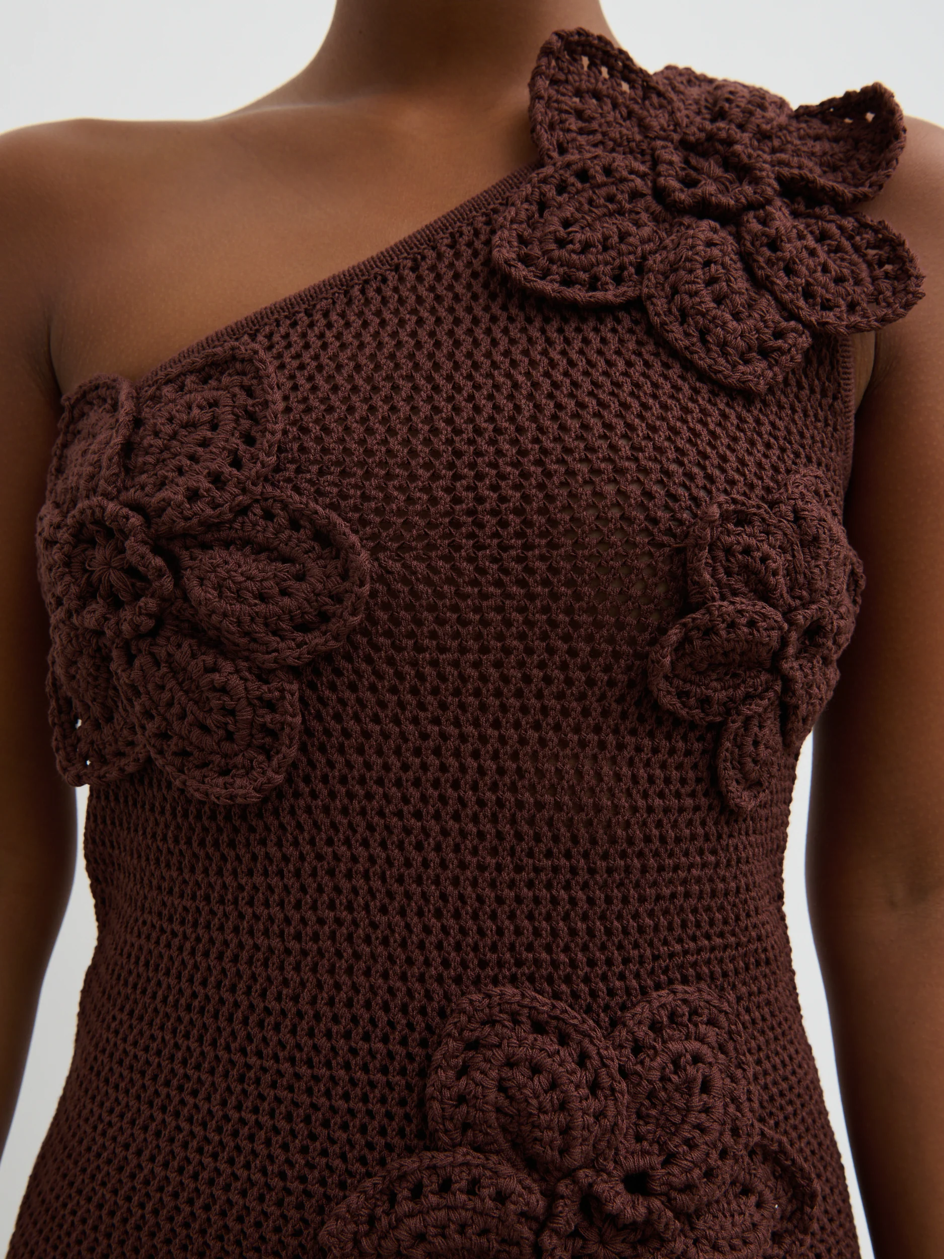 Megan Crochet Flower Knit Top - Brown - Image 3