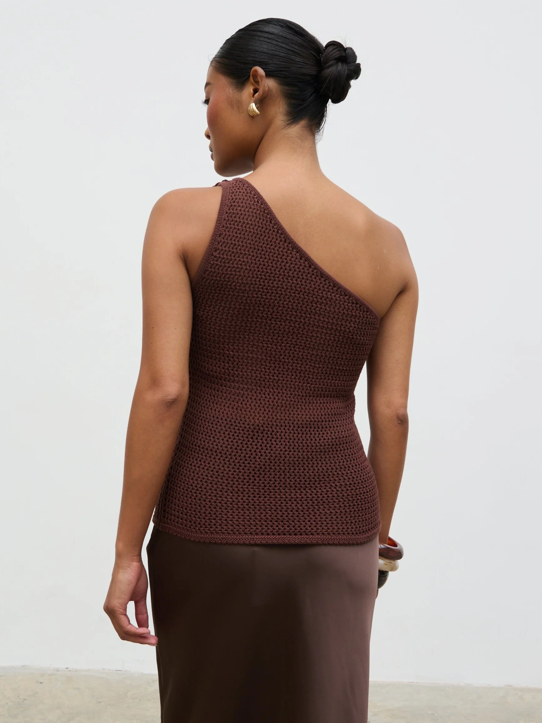 Megan Crochet Flower Knit Top - Brown - Image 5