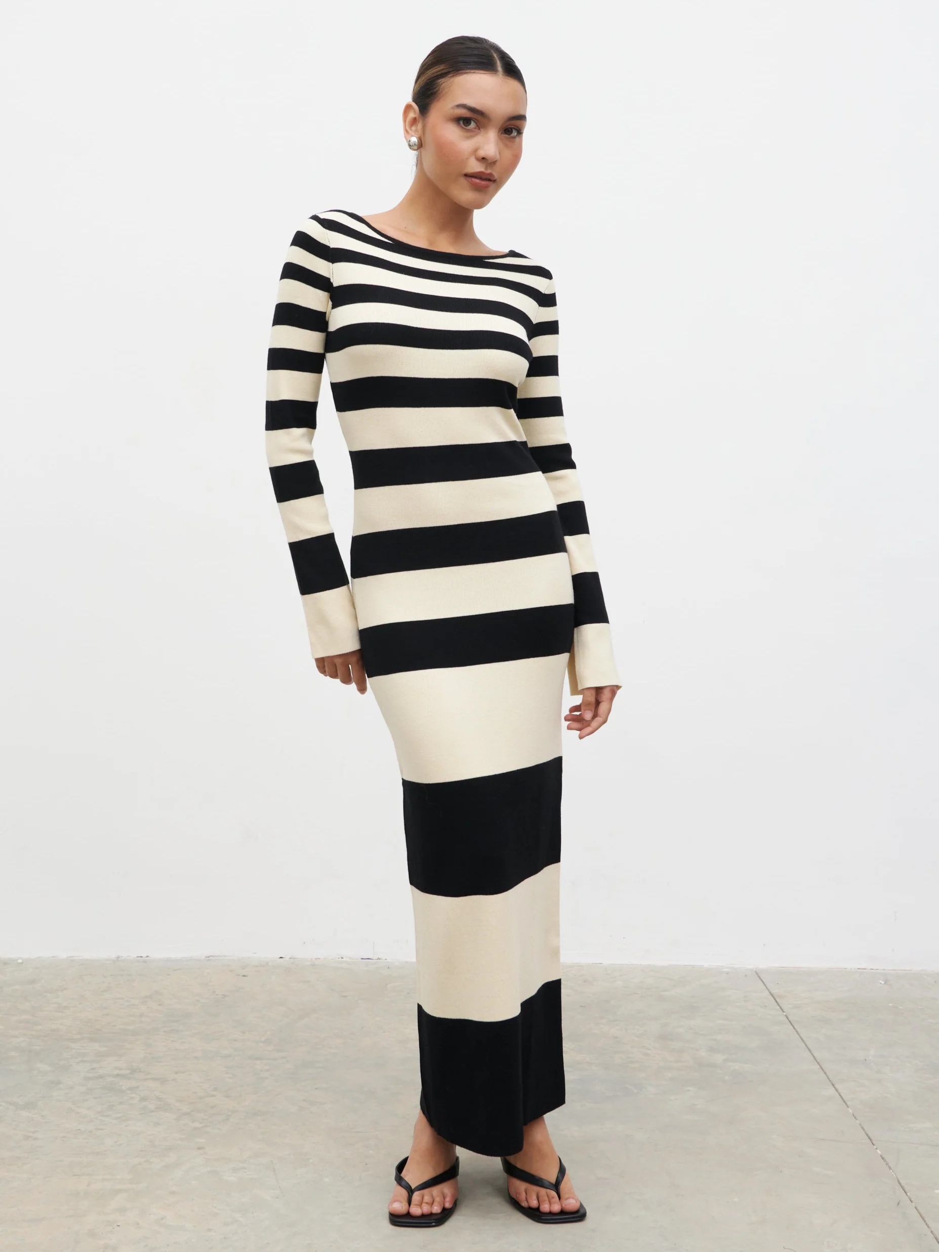 Mila Striped Knit Dress - Black and Beige Stripe - Image 2