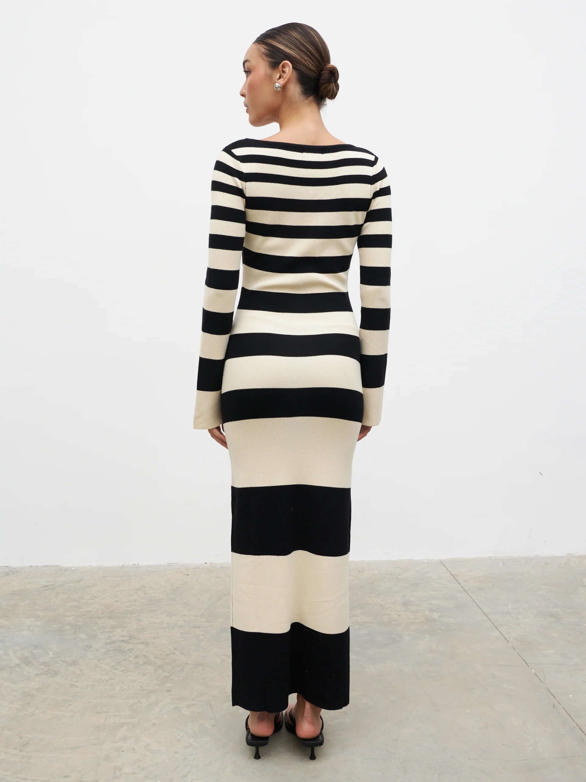 Mila Striped Knit Dress - Black and Beige Stripe - Image 5