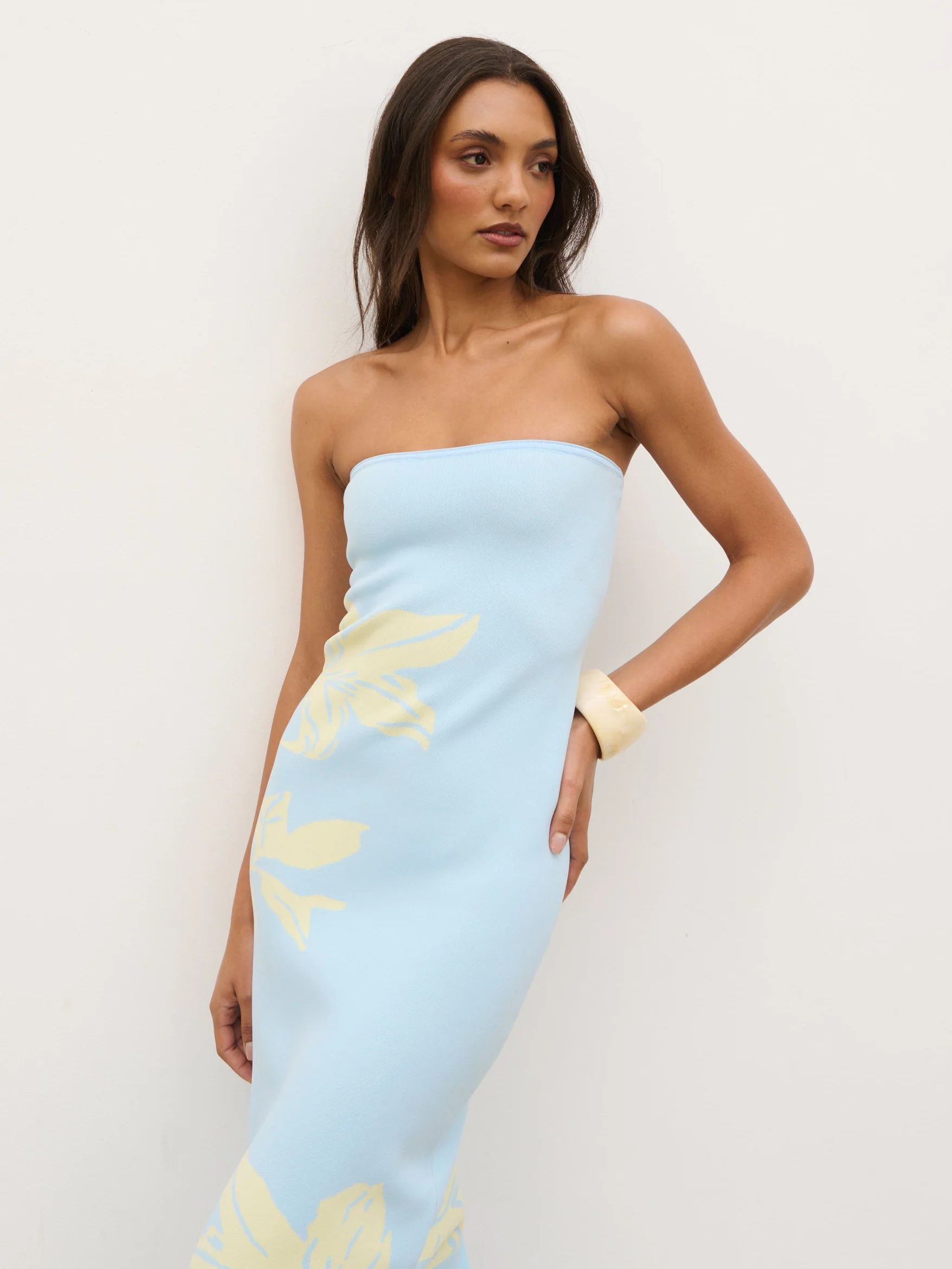 Milena Floral Bandeau Knit Maxi Dress - Blue and Lemon - Image 4